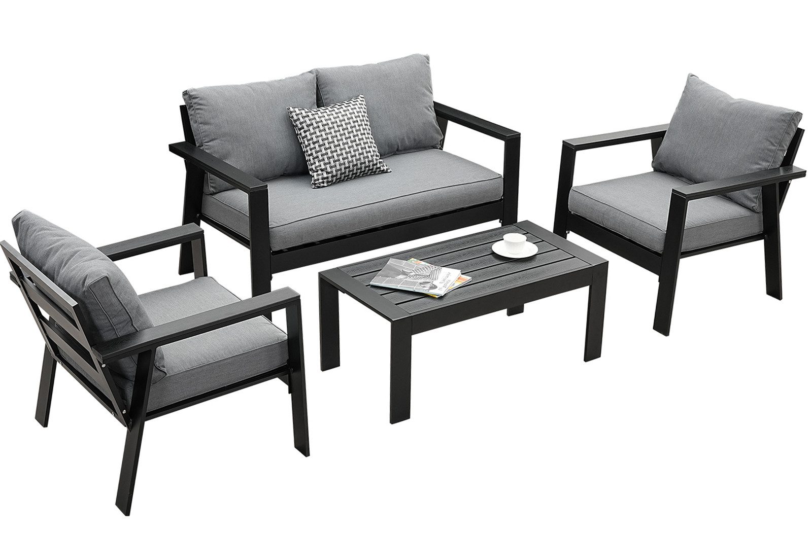 Gartenlounge-Set Balkonmöbel Set 4 Personen Aluminium wetterfest Hochlehner 4 Sitzer