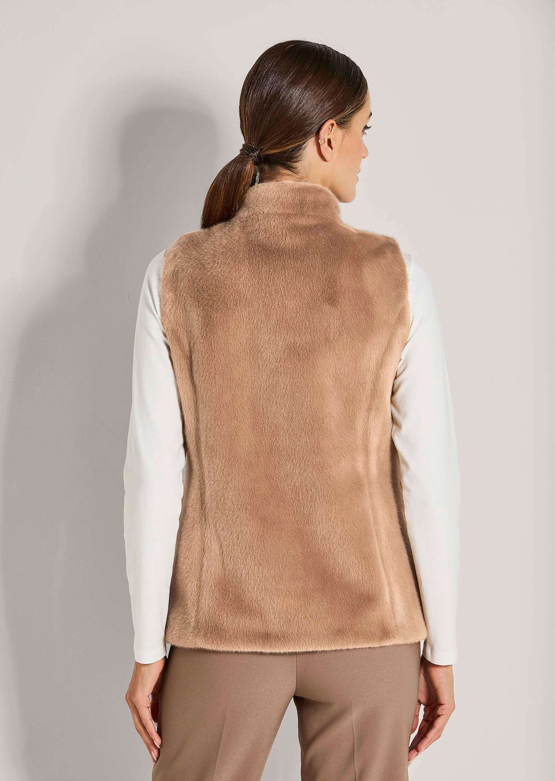 MADELEINE Kurzweste Webpelz-Weste mit Stehkragen Ärmellose Weste aus weichem Webpelz, Reißverschluss