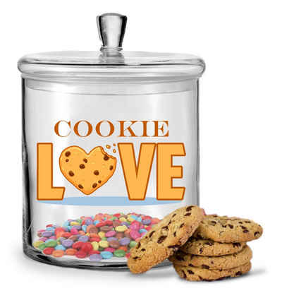 GRAVURZEILE Keksdose mit UV-Druck - Cookie Love - Keksdose mit luftdichtem Deckel, Glas, Handgefertigte Glasdose mit Deckel für Partner, Freunde & Familie