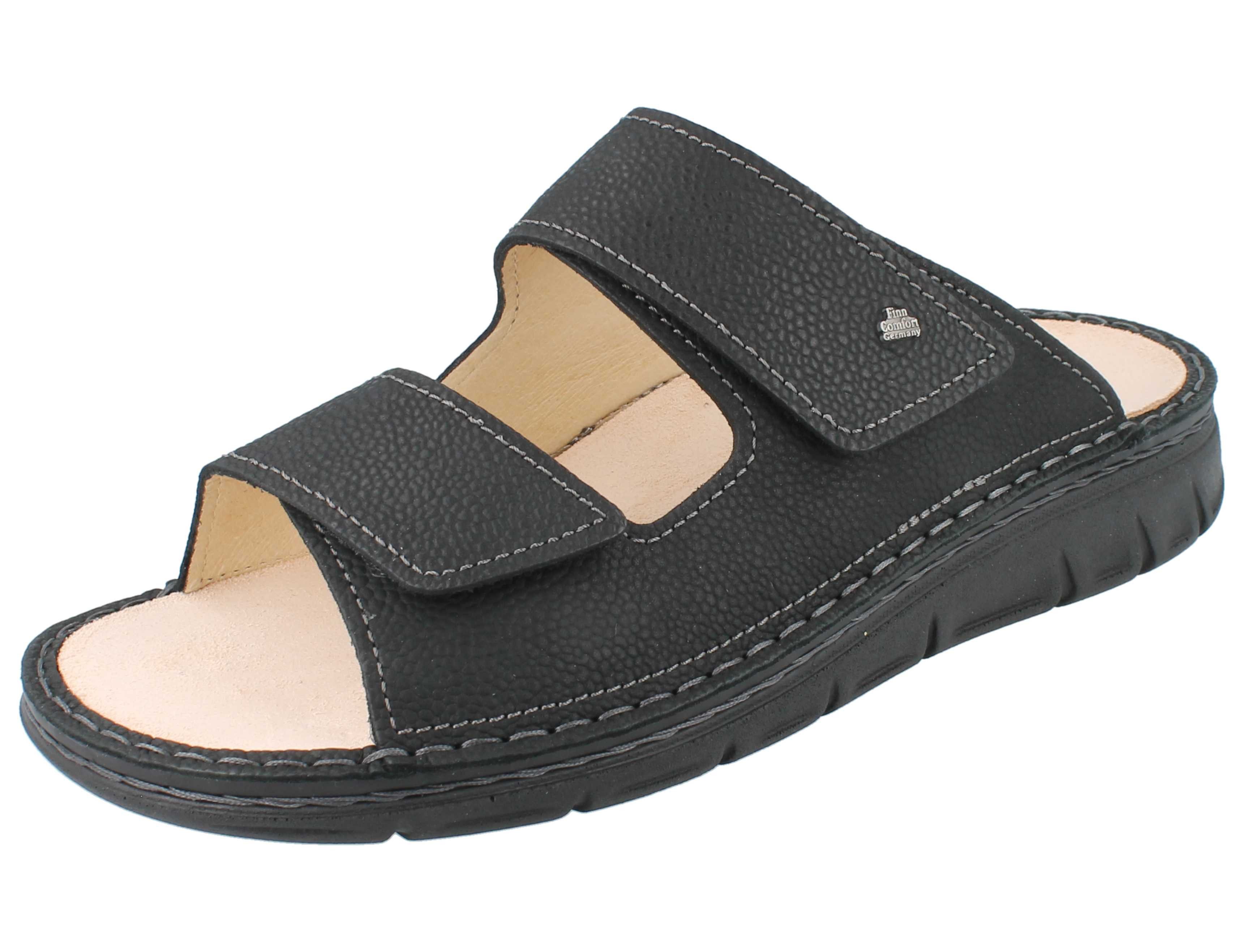 Finn Comfort FINN COMFORT Rab Herren Pantolette schwarz genarbtes Nubukleder - Hausschuh Wechselfußbett