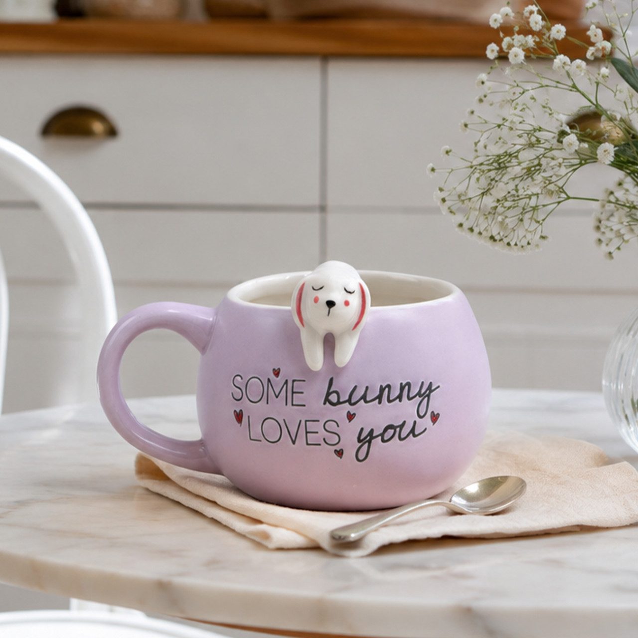 Geda Labels GmbH Tasse Somebunny rosa, 1-tlg., Keramik, Rosa, 400ml, mit 3D Figur am Rand