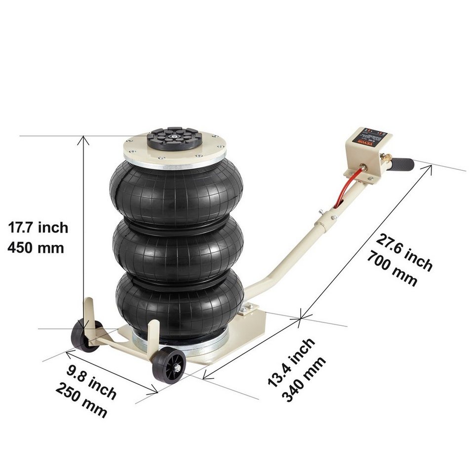 VEVOR Wagenheber Pneumatischer Wagenheber Air Jack 3 t, Weiß  Dreifachbeutel-Luftheber, max. Hubhöhe: 70 cm