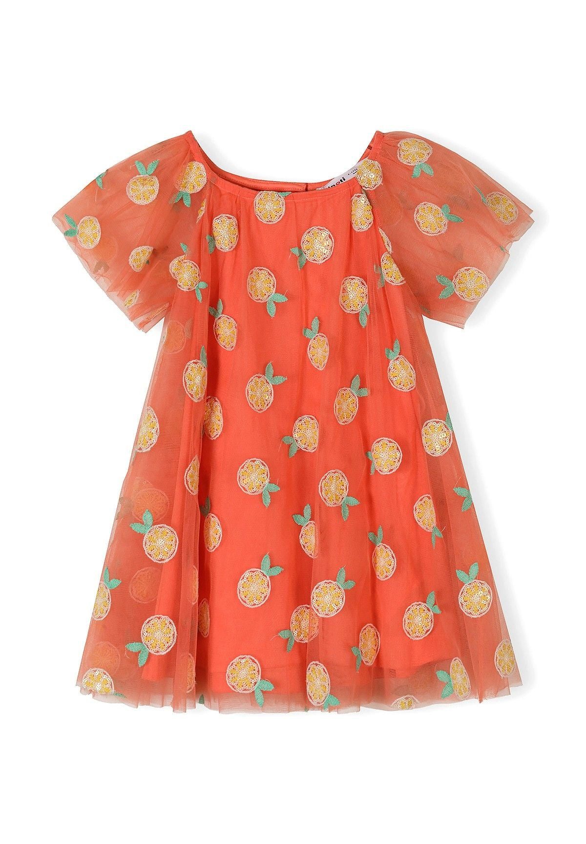 MINOTI Partykleid für Mädchen mit Tüllärmeln Zitrusscheiben mit Pailletten