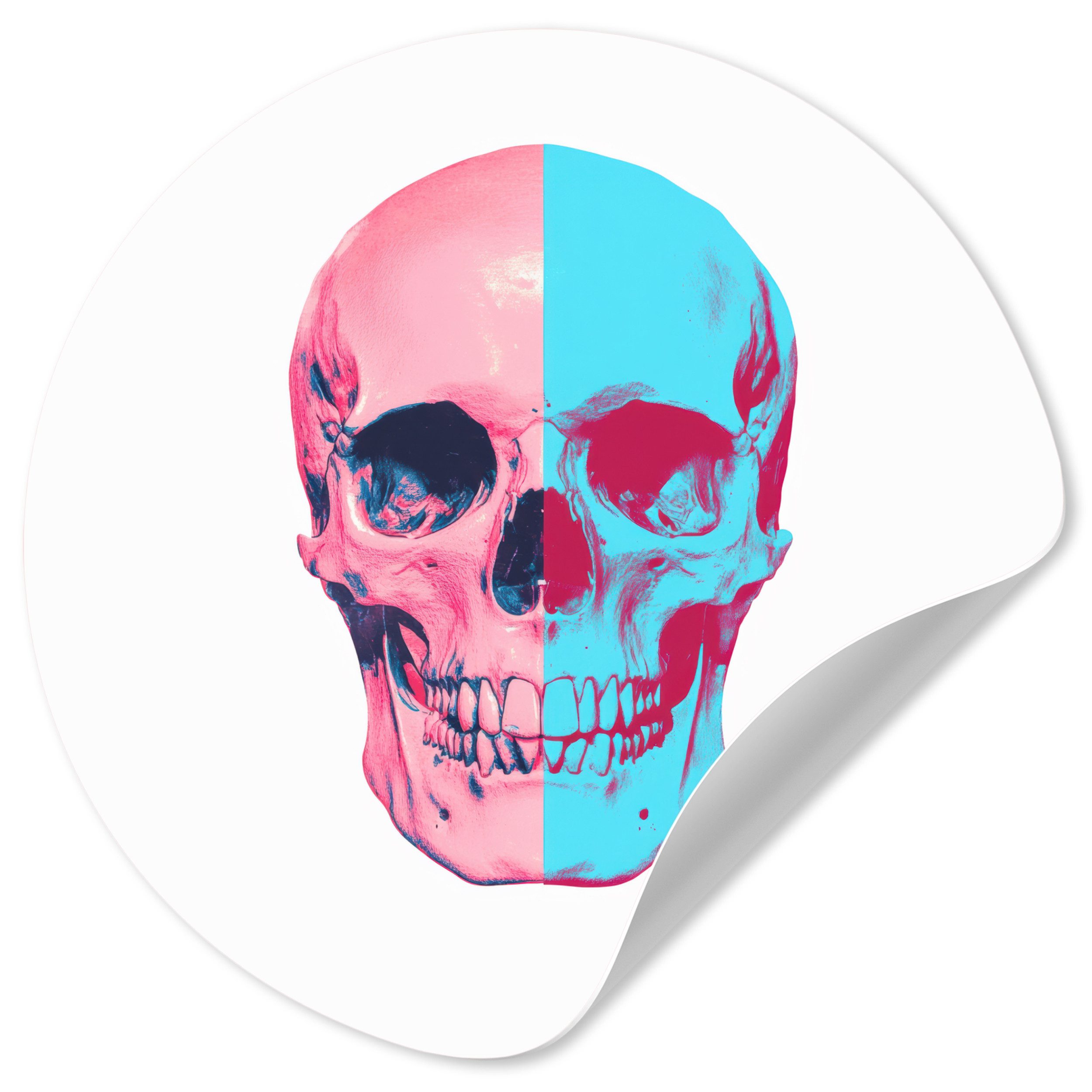 MuchoWow Wandsticker Totenkopf - Grafik - Rosa - Geteilt (1 St), Tapetensticker Selbstklebend, Wandbild Wohnzimmer, 80x80 cm