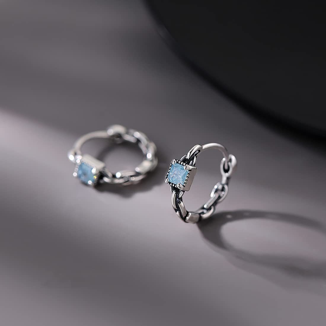 LENBEST Paar Ohrhänger 925 Ohrringe Sterling Blau Silber Hoop (2-tlg)