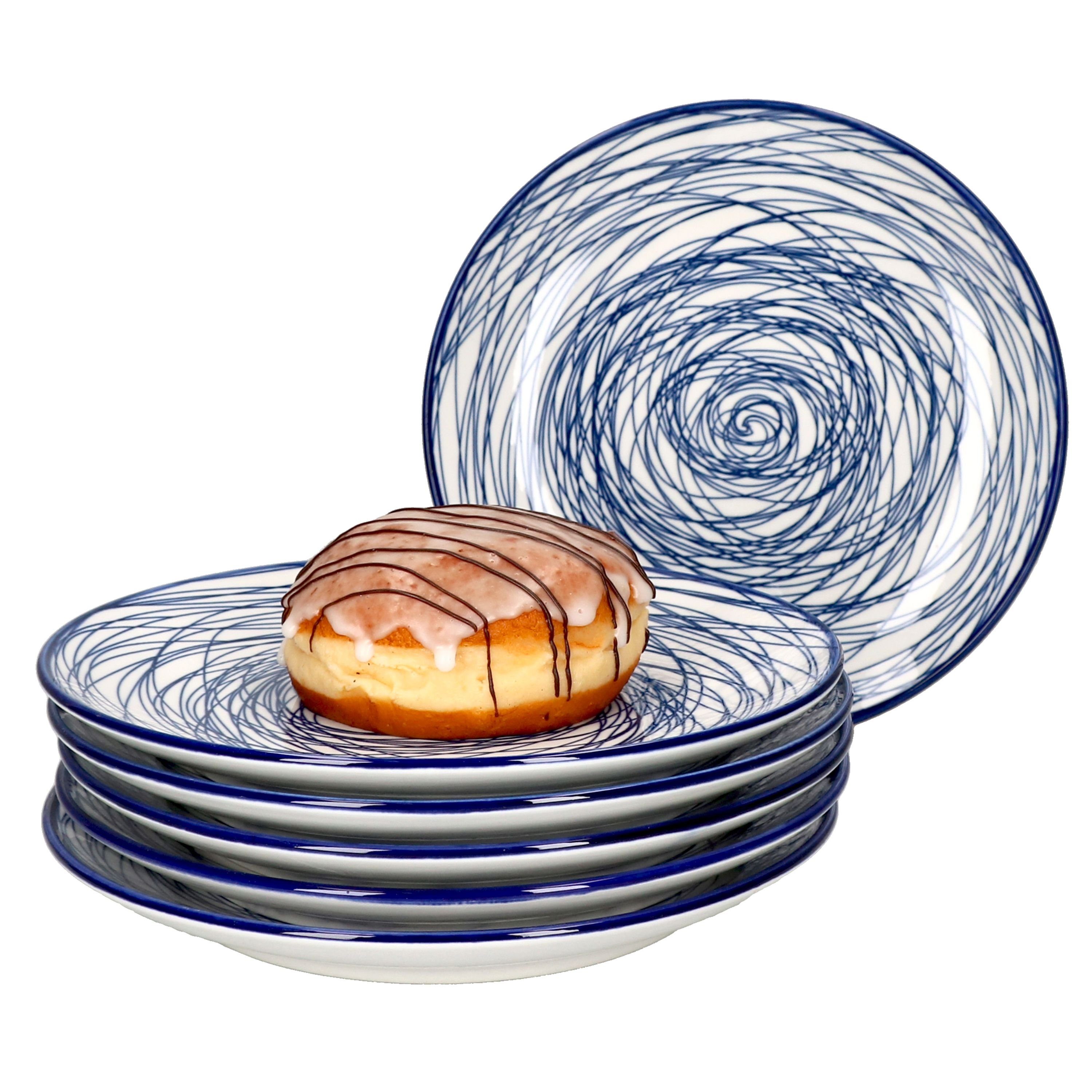 Frühstücksteller 6er Set Dessert- Kuchenteller Rabisco Blau Weiß - 87652