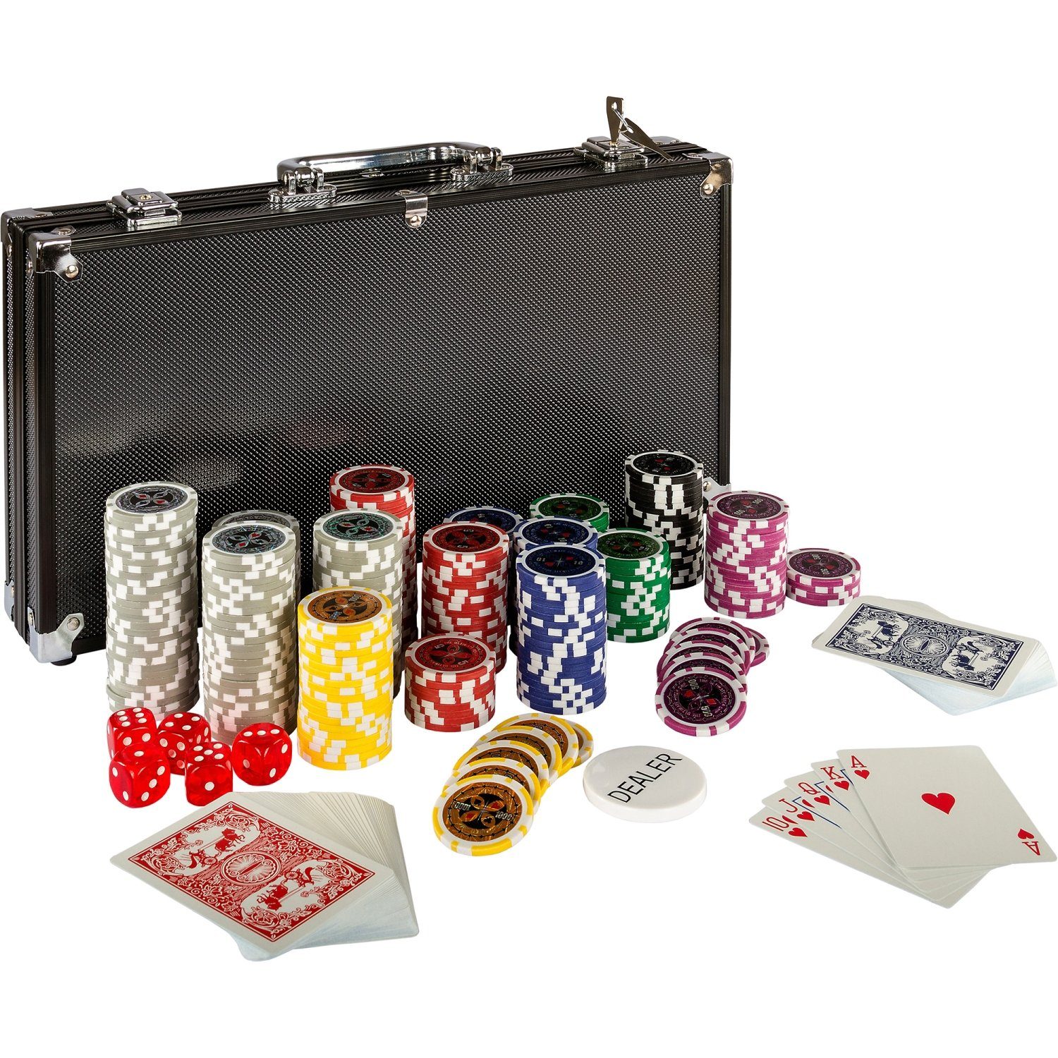 Alu Pokerkoffer Pokerset Poker Set 300 Pokerchips 5 Farben 2x Spielkarten Jetons 