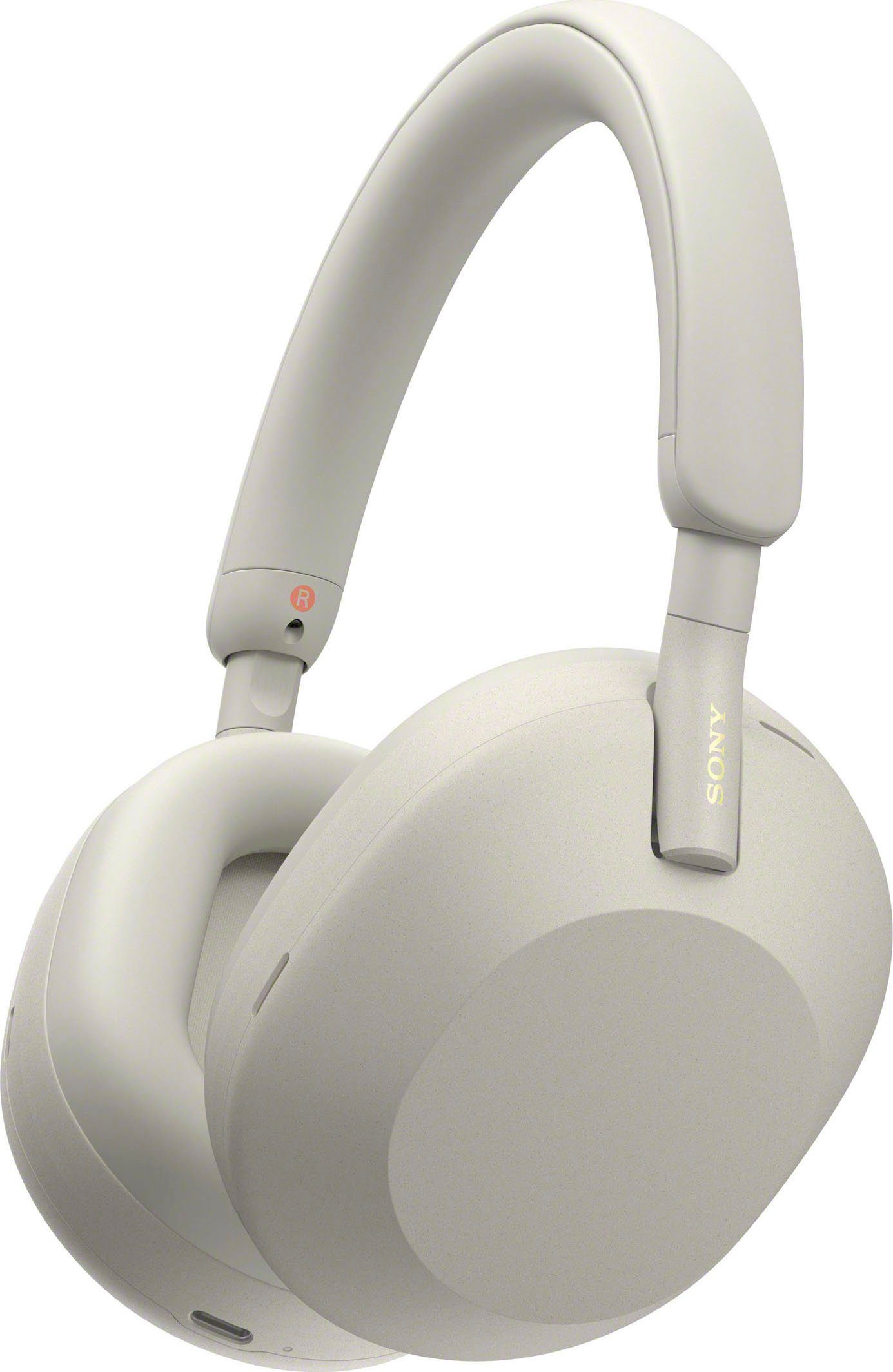 Sony Kopfhörer kabelloser Silber Multi-Point-Verbindung, WH1000XM5 Noise-Cancelling, (Freisprechfunktion, Hi-Res, Sprachsteuerung) Rauschunterdrückung,