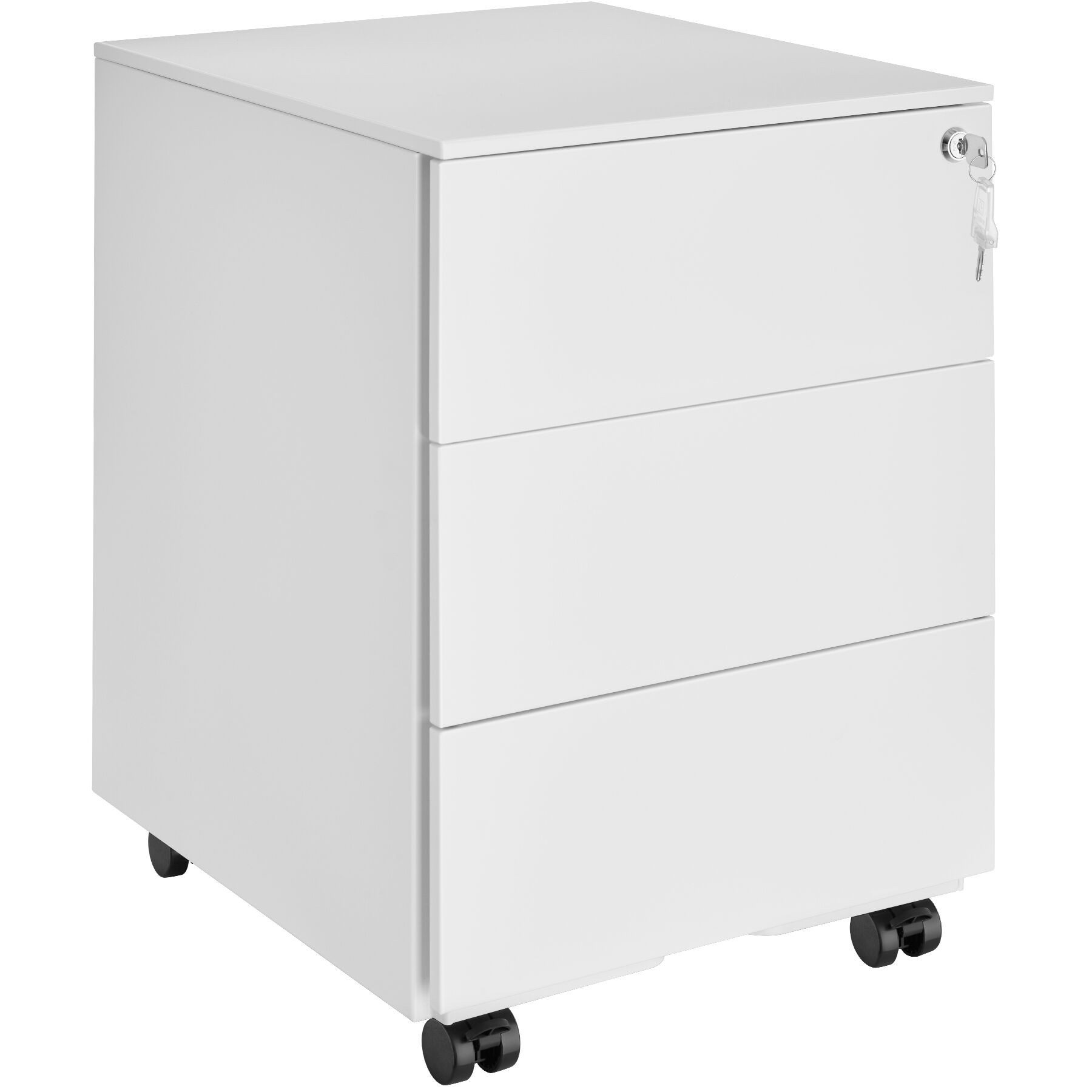 tectake Rollcontainer Aktenrollschrank, 39 x 45 x 55 cm, aus pulverbesch. Stahl, (Büroschrank Magna, in weiß), 3 Schubladen, Einsatz für Büroutensilien, abschließbar