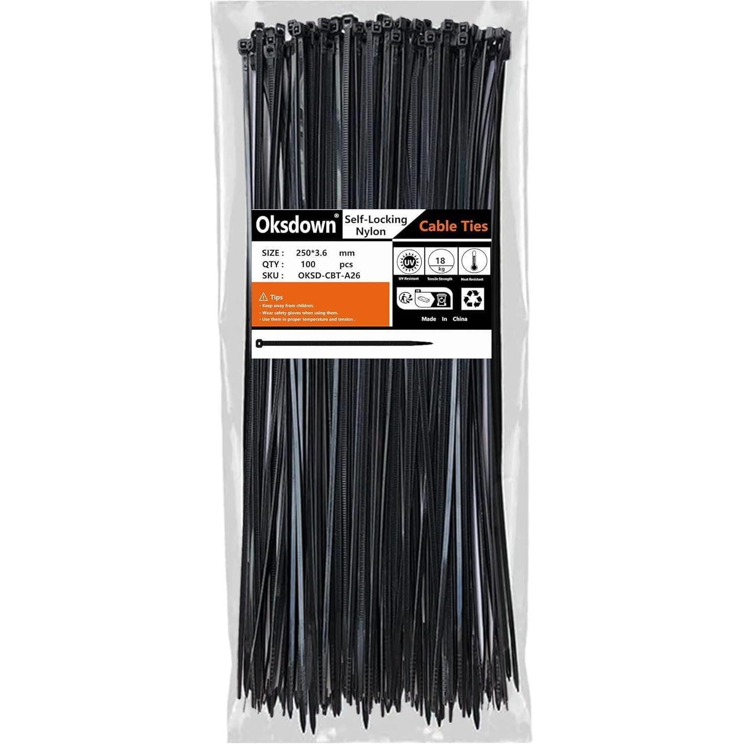 LuxusKollektion Kabelbinder Kabelbinder Schwarz 250mm Nylon 100er UV-Beständig