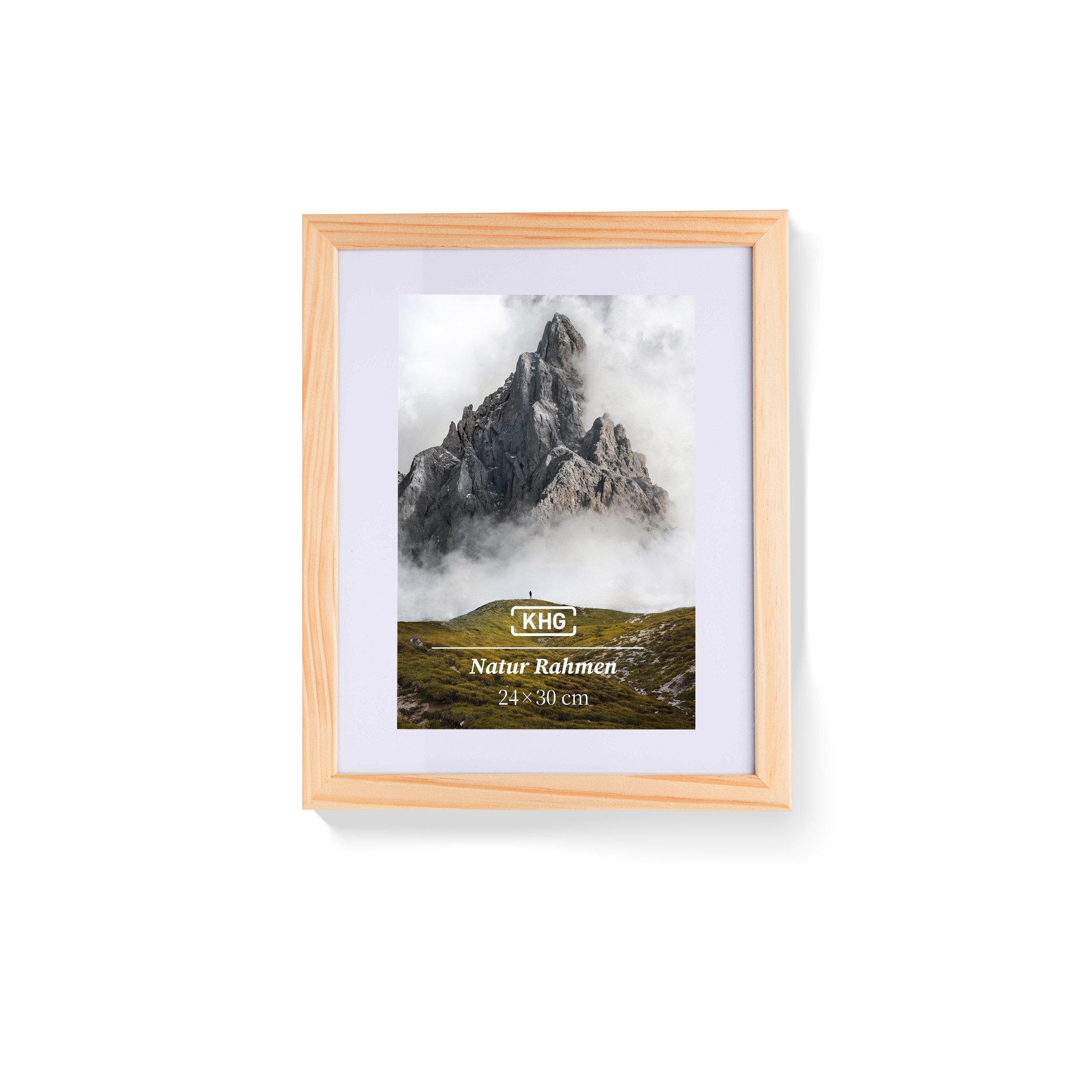 KHG Bilderrahmen 24x30 cm Natur, für 1 Bilder (stabile Glasfront, MDF-Holz-Rahmen foliert & Passepartout, 1 St), Premium-Rahmen für Fotos, Poster, Zertifikate & Collagen