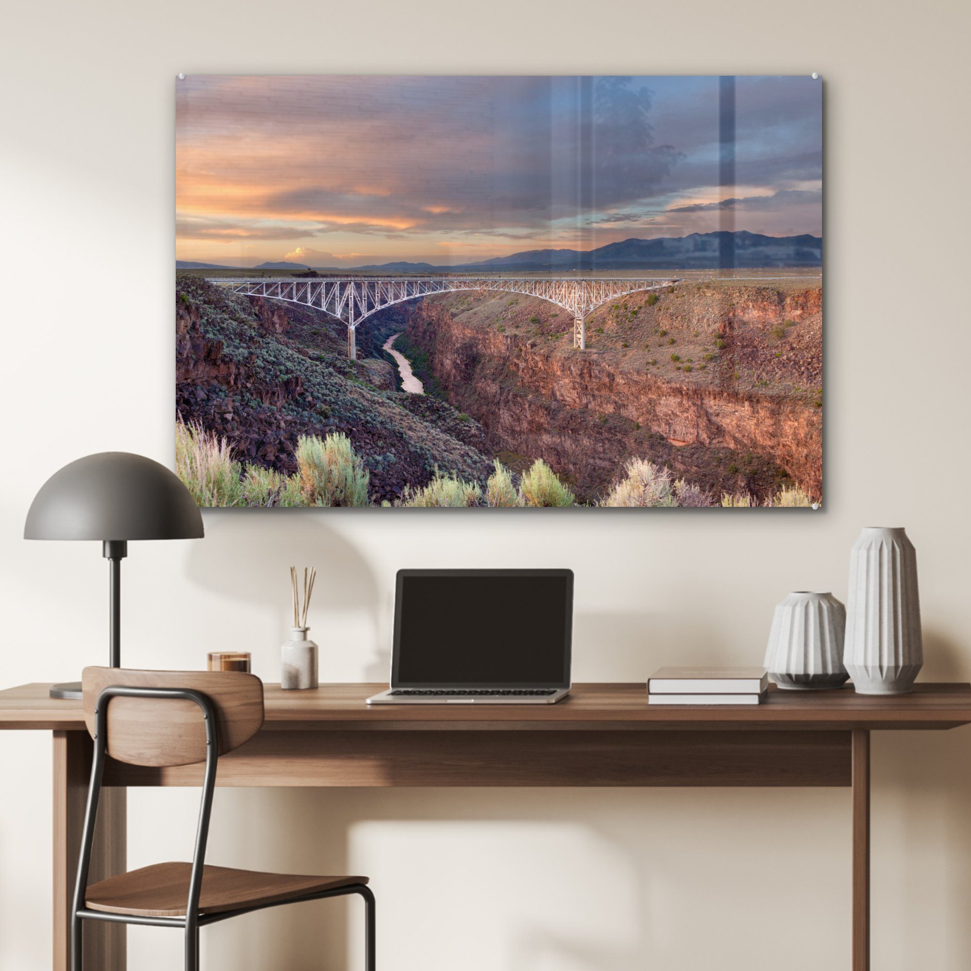 Rio-Grande-Schlucht, Brücke Acrylglasbild Taos Schlafzimmer MuchoWow New Mexico, Wohnzimmer Acrylglasbilder St), die über County, (1 &