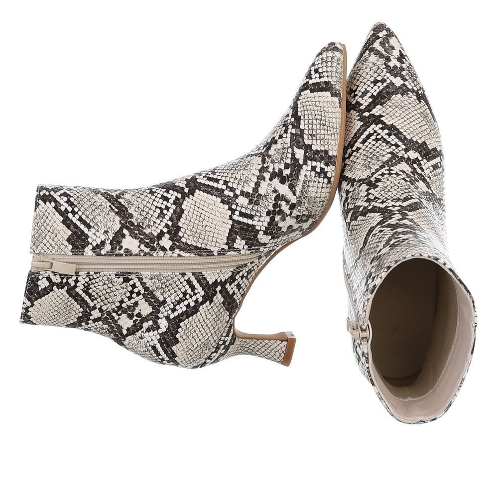 Ital-Design Stylische Damen-Stiefeletten mit Stickdetails für Alltag Stiefelette (91409478) Pfennig-/Stilettoabsatz Stiefeletten in Beige