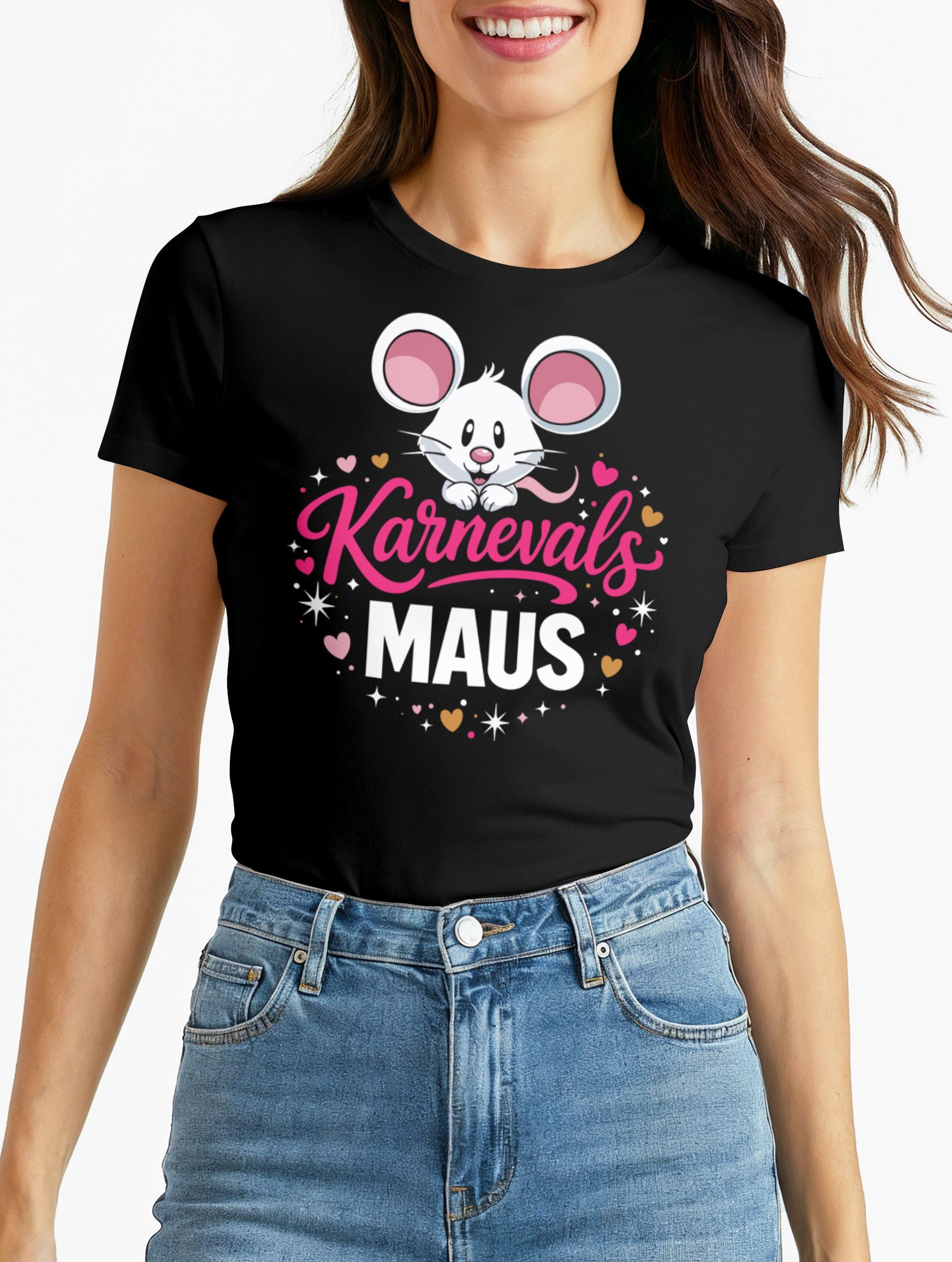 Print-Shirt Damen T-Shirt - Faschingsmaus Karnevalsmaus - Kostüm-Ersatz