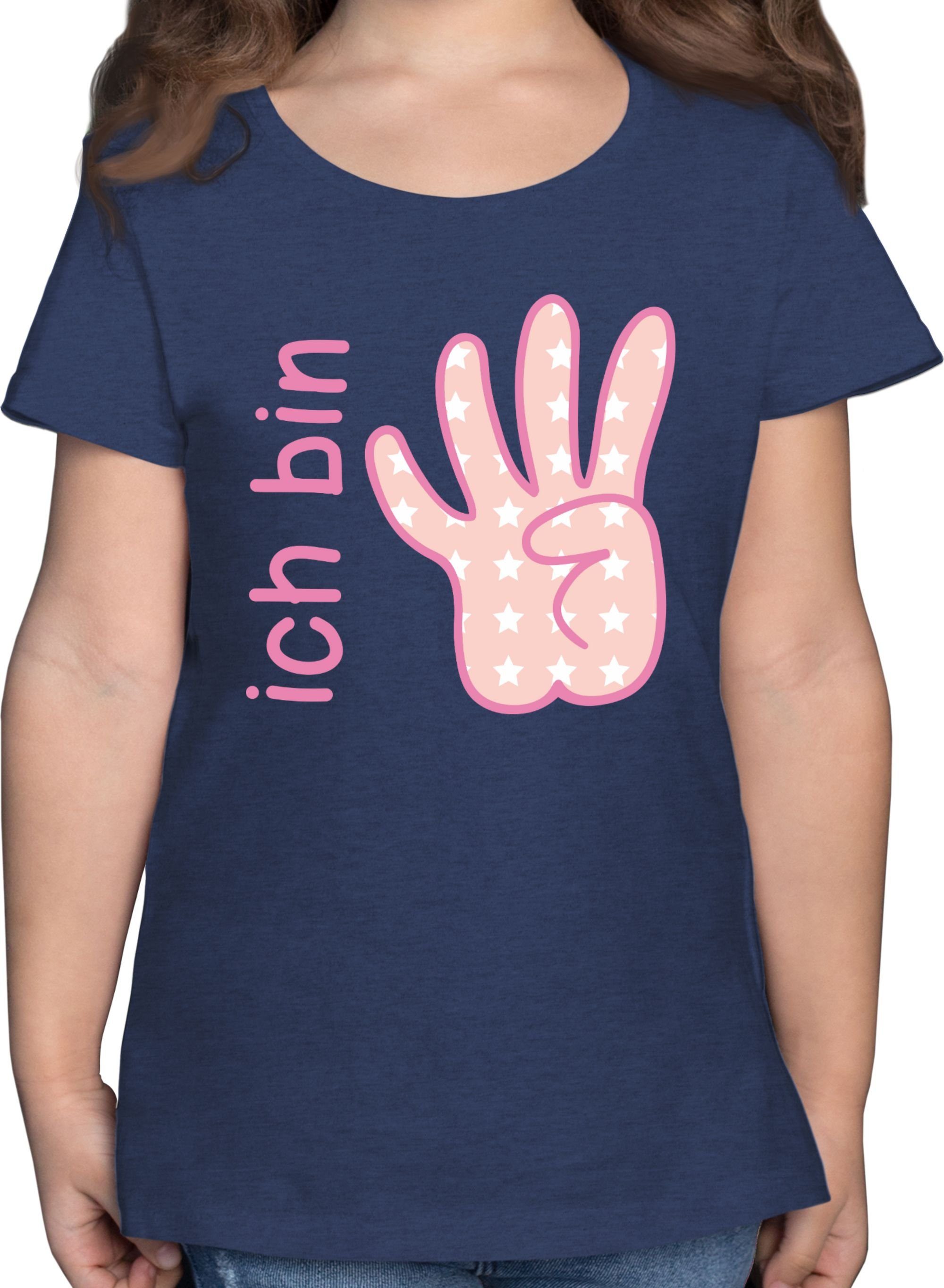 Shirtracer T-Shirt Ich bin vier Zeichensprache rosa 4. Geburtstag 3 Dunkelblau Meliert