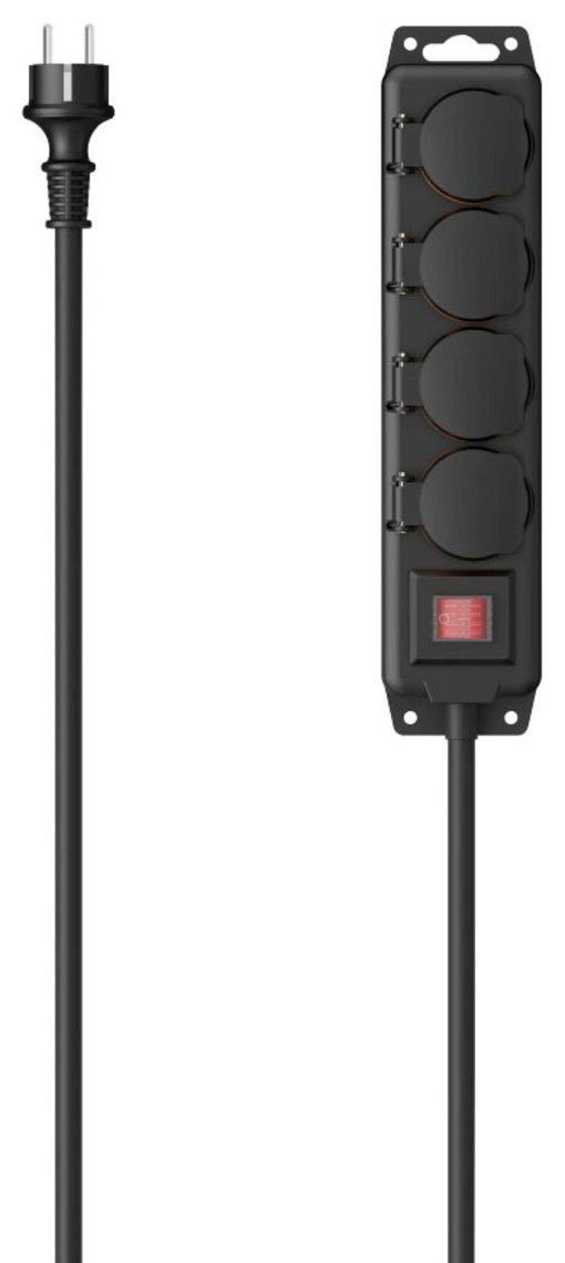 Hama Steckdosenleiste 4-fach (Ein- / Ausschalter, Klappendeckel, Schalterbeleuchtung, Schutzkontaktkupplung, Schutzkontaktstecker, Kabellänge 2 m), IP44