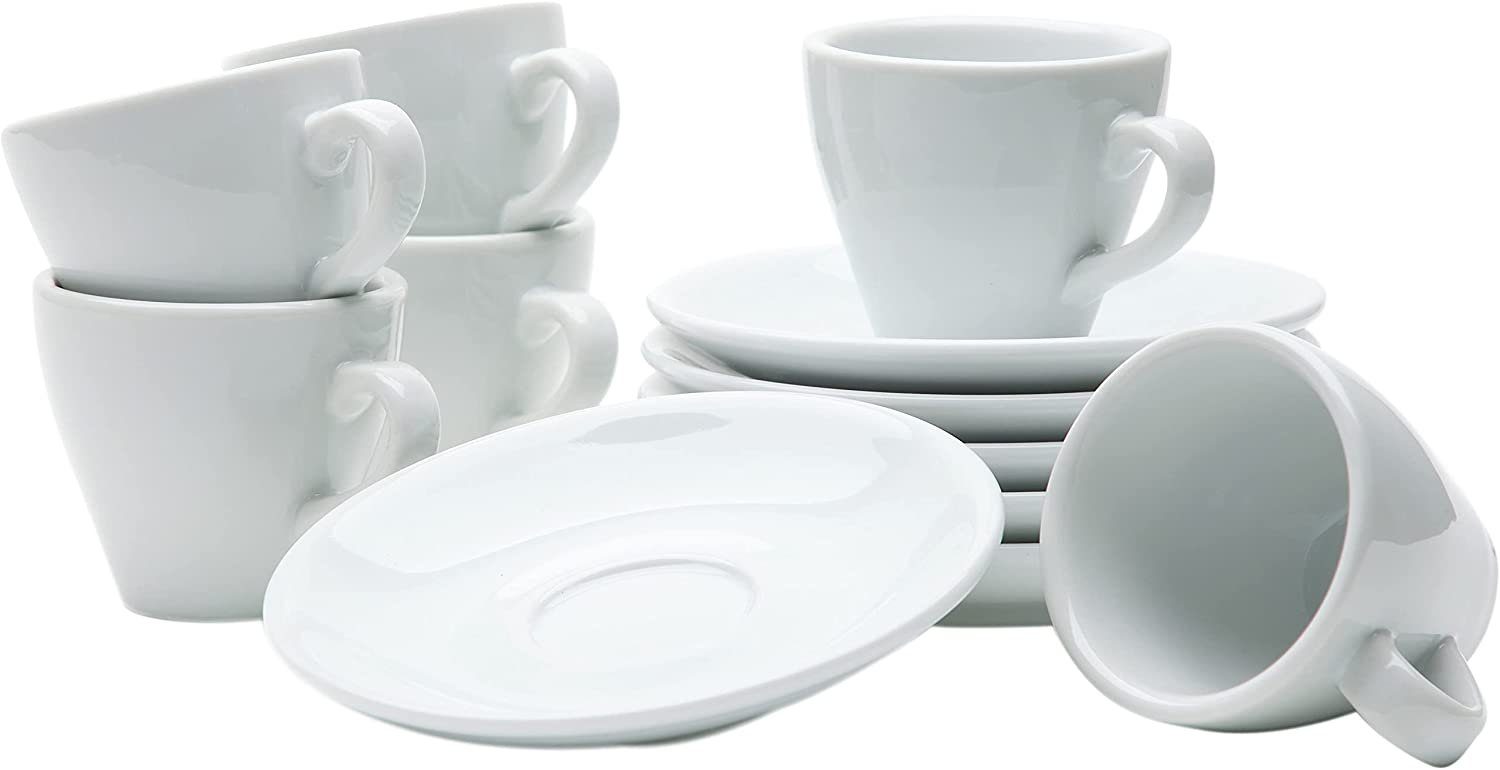 Gastro Spirit Kaffeeservice 12-teiliges Espresso-Tassen Set 90 ml, weiß, Porzellan, Italia Serie, Porzellan, 12-teiliges Set, 90 ml