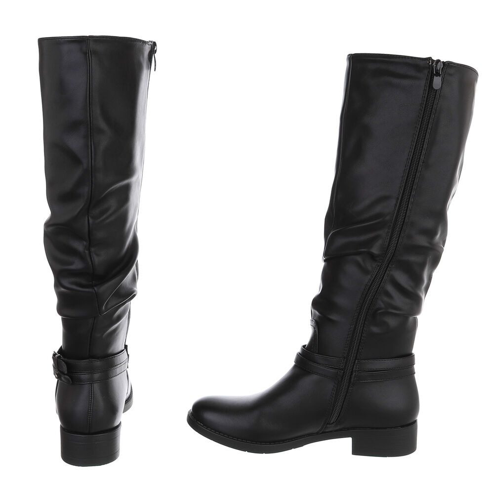 Ital-Design Damen Langschaftstiefel mit Schnalle, flacher Absatz Stiefel (92125607) Blockabsatz Flache Stiefel in Schwarz – Bild 5 von 5