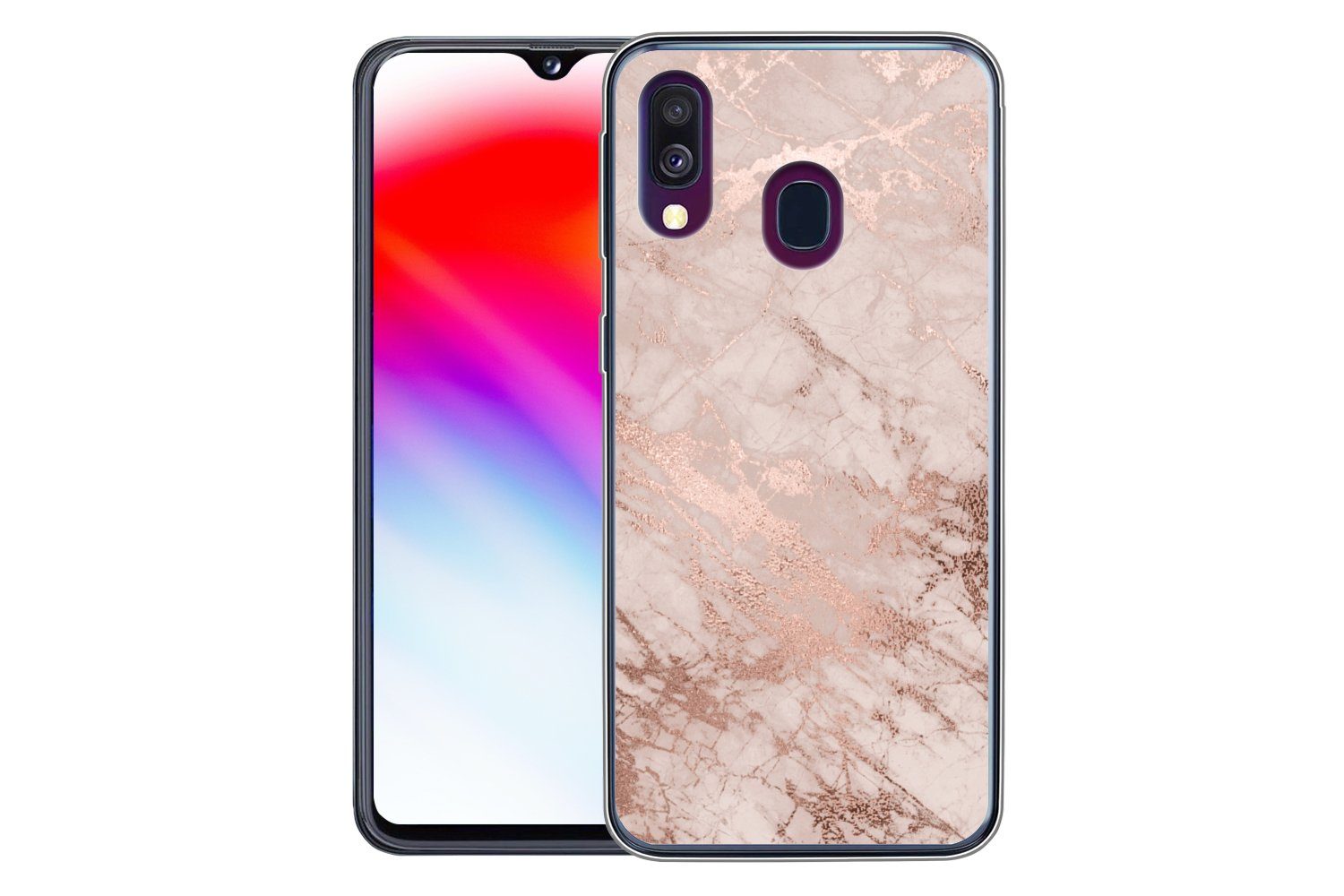 MuchoWow Handyhülle für Samsung Galaxy A40 Marmor - Rosa - Luxus - Marmoroptik - Glitzer -, Smartphone-Bumper, Print, Handy Schutzhülle Dünn