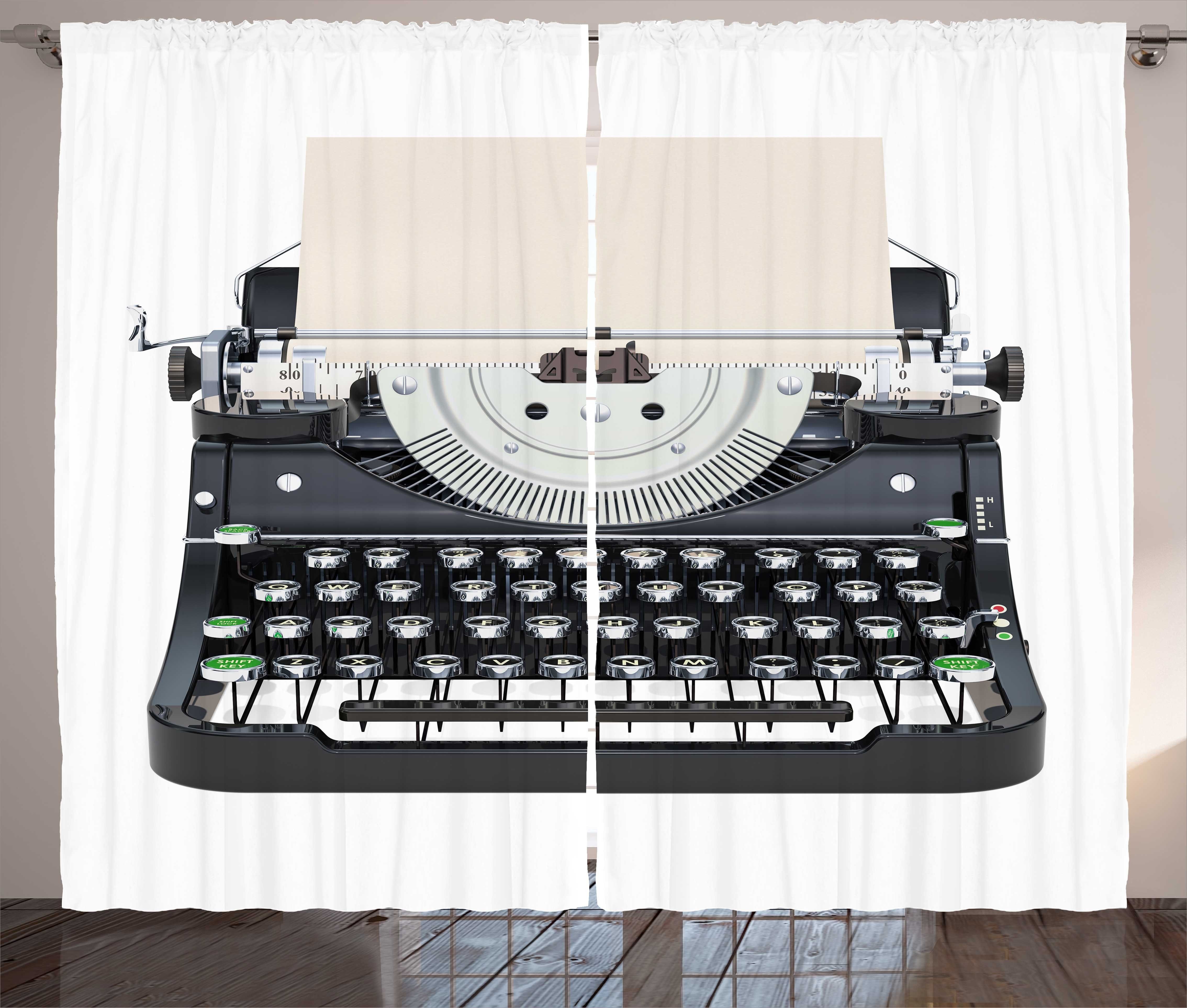 Gardine Schlafzimmer Kräuselband Vorhang mit Schlaufen und Haken, Abakuhaus, Schreibmaschine Alte mechanische Tastatur