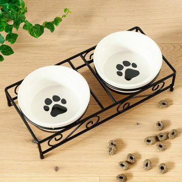 Navaris Tier-Beschäftigungsspielzeug 2x Futternapf Katze Katzennapf erhöht - Katzen Napfset aus Keramik, Keramik/Metall