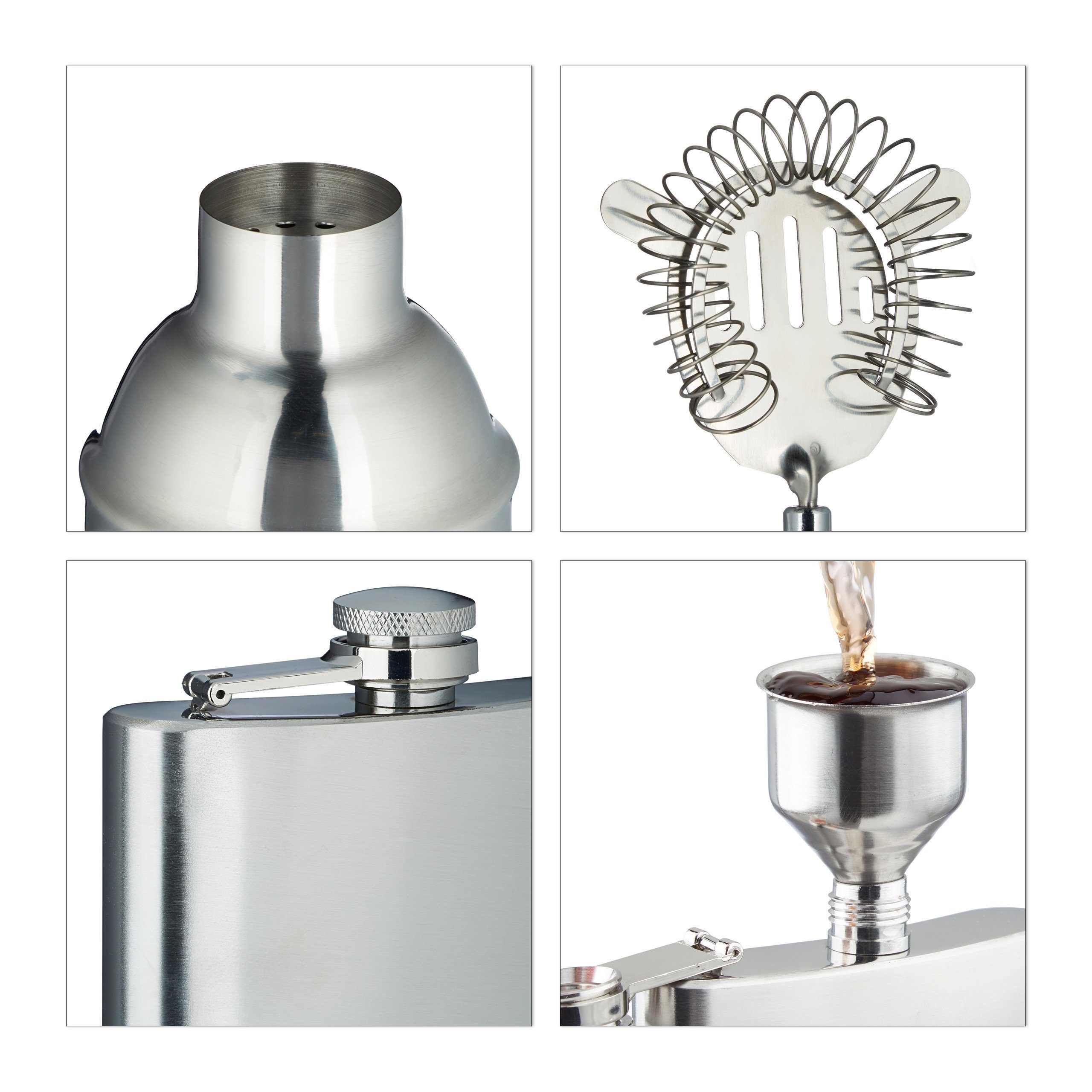 relaxdays Cocktail Shaker 12-tlg. Cocktail Set, Edelstahl