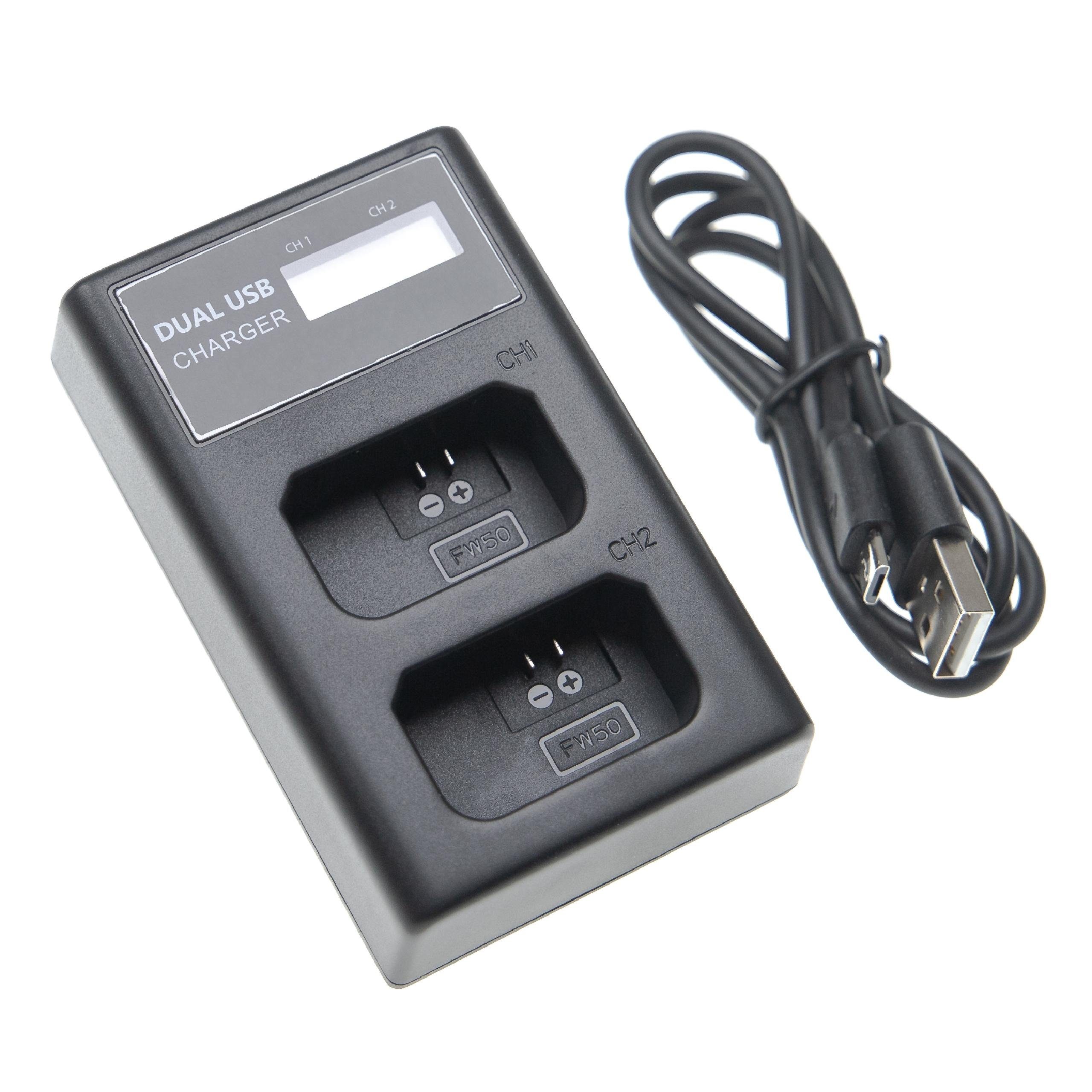 vhbw passend für Sony NEX-3DB, NEX-3DS, NEX-3DR Kamera Kamera-Ladegerät (Dual-Ladestation zum Laden von bis zu 2 Akkus an jeder USB-Buchse z.B)
