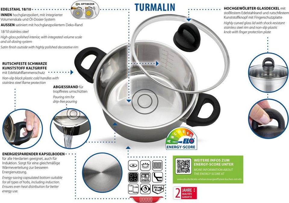 Elo Basic Milchtopf Turmalin, Edelstahl 18/8 (1-tlg), Öl Dosierringe, 14  cm, Induktion