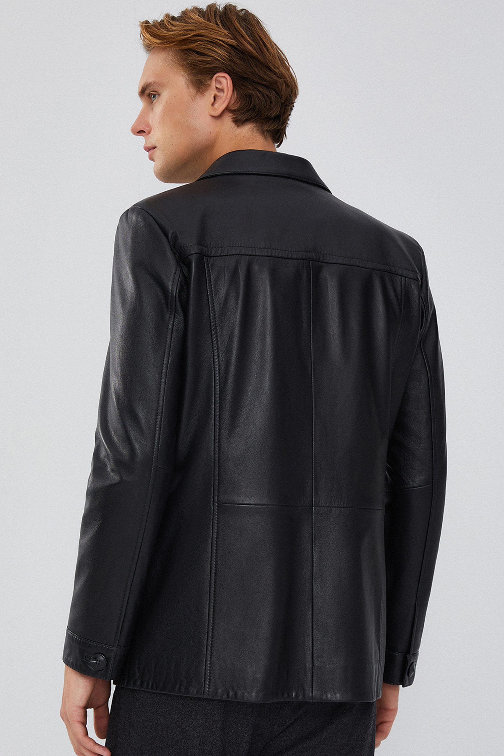 Derimod Lederjacke Bernard Lederjacke Regular Fit, Knopfverschluss, Reverskragen, Kurz, Textilfutter