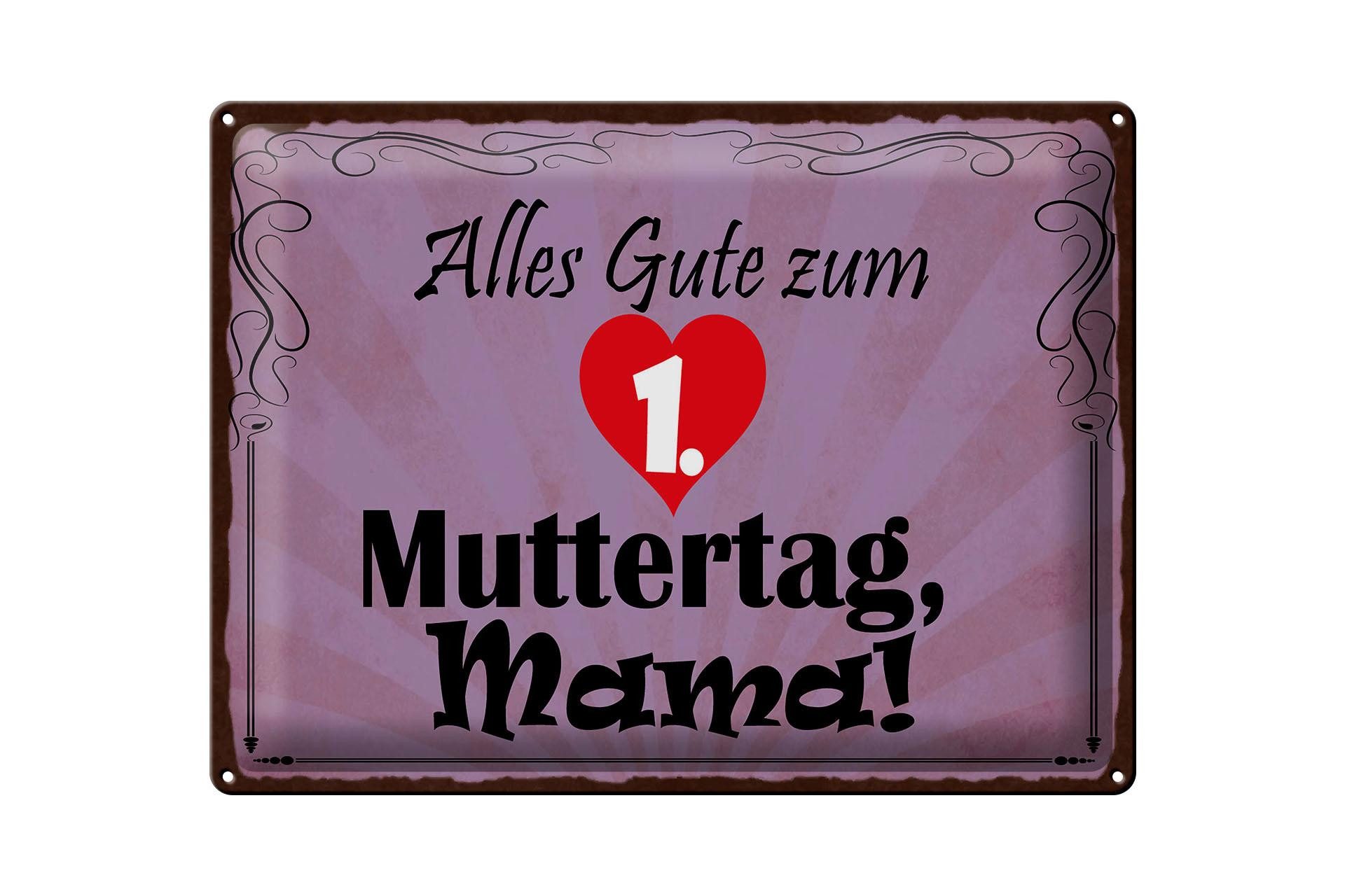 Femer GmbH Metallschild Spruch 30x40 cm Alles gute zum 1. Muttertag Mama Herz, (1 St), gewölbte Oberfläche, abgerundete Ecken, umgeschlagene Kanten