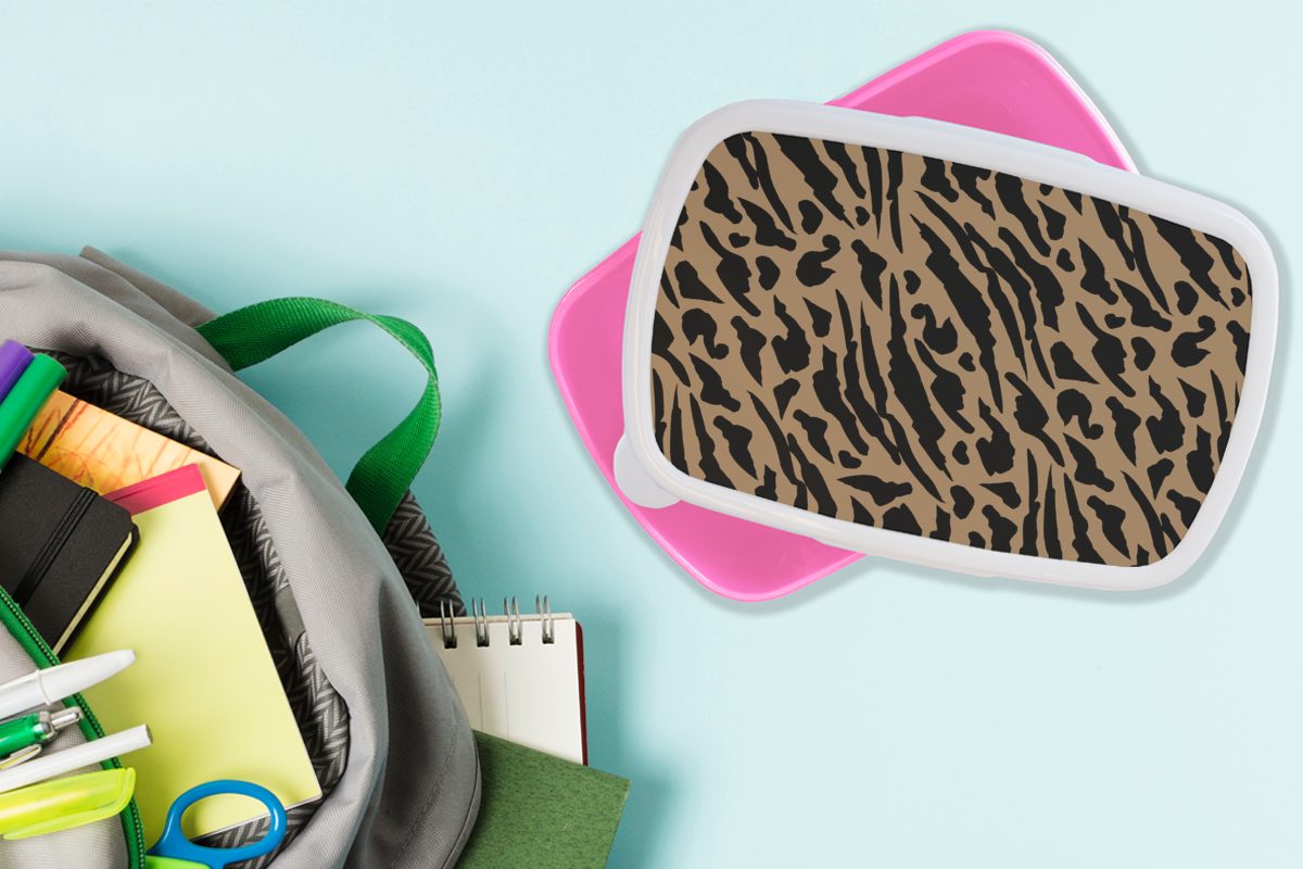 Erwachsene, Design Kunststoff, (2-tlg), - Kinder, Brotdose Brotbox rosa Lunchbox Snackbox, Pantherdruck, MuchoWow Muster - für Mädchen, Kunststoff