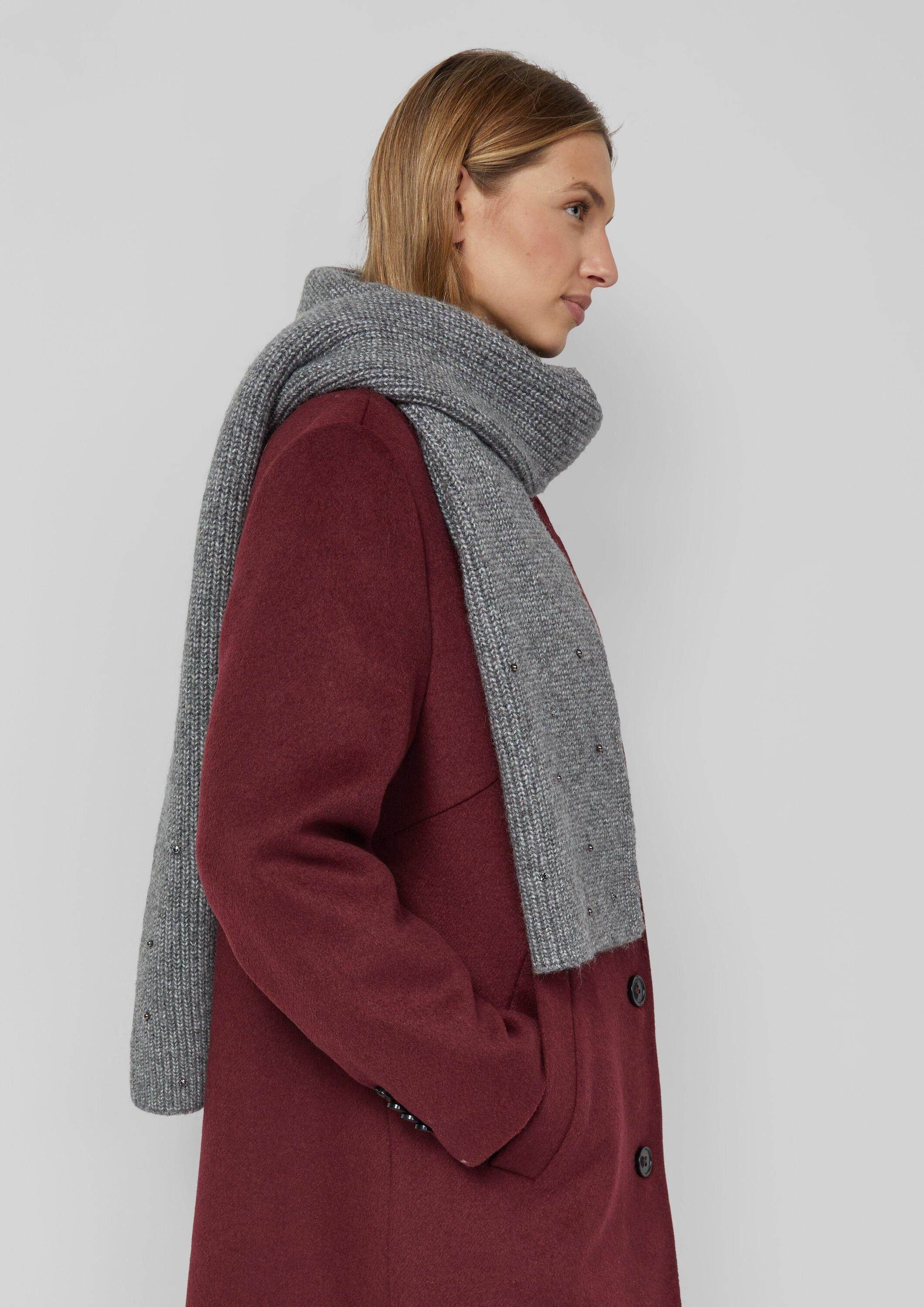 s.Oliver Schal Tuch, Breiter Strickschal mit Schmuckperlen-Details