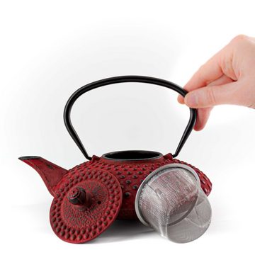 teayumi Teekanne CHIYO Tetsubin Gusseisenkanne 800 ml Rot, 800 l, (3-teilig), mit herausnehmbaren Edelstahlsieb, mit Henkel