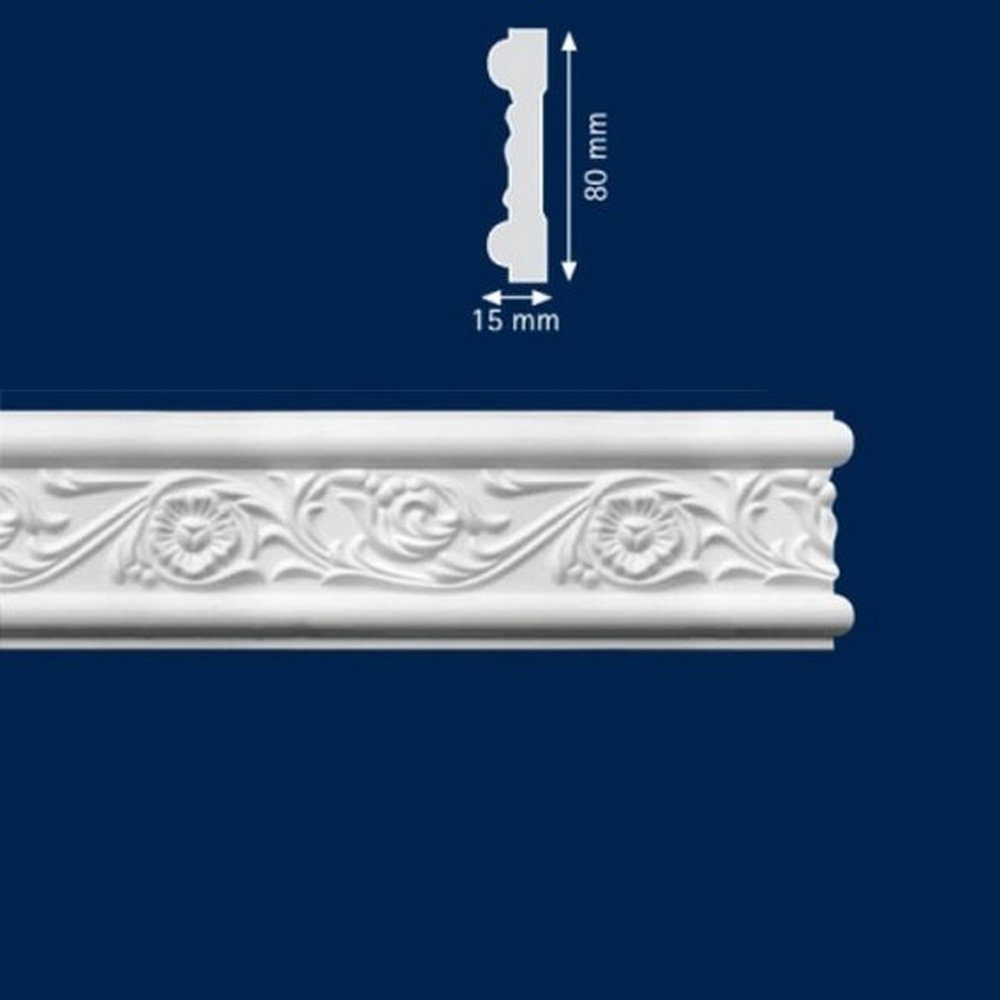 PROVISTON Zierleiste Polystyrol, 15 x 80 x 2000 mm, Weiß, Wandleiste, Wanddekoration, Polystyrol