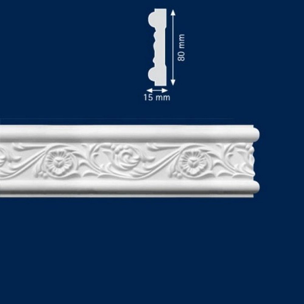 PROVISTON Zierleiste Polystyrol, 15 x 80 x 2000 mm, Weiß, Wandleiste,  Wanddekoration
