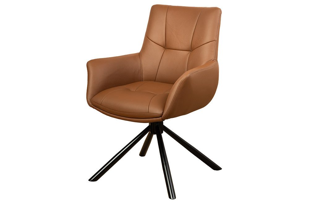 riess-ambiente Drehstuhl SIGNATURE cognac braun/schwarz - Echtleder, Metall, drehbar, Armlehne (Einzelartikel, 1 St), 360° drehbar & mit Taschenfederkern - ideal für Esszimmer & Büro