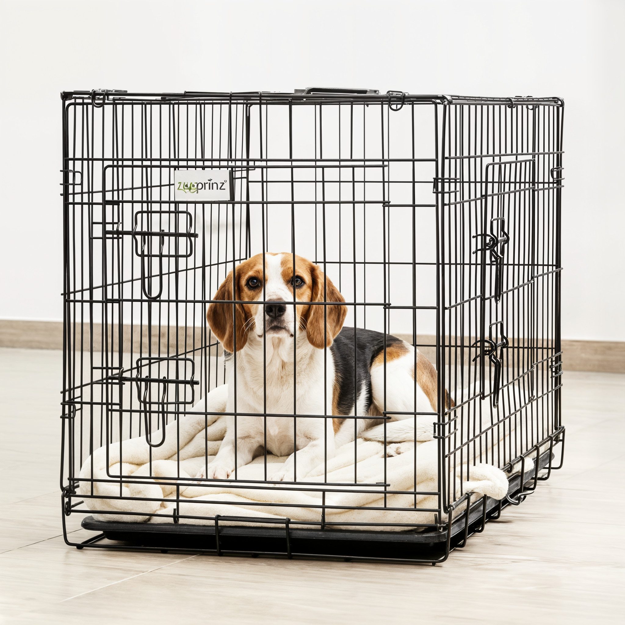 Zooprinz Hunde-Transportbox faltbar aus Eisen mit Bodenschale, für kleine, mittler & große Hunde, Tragegriff