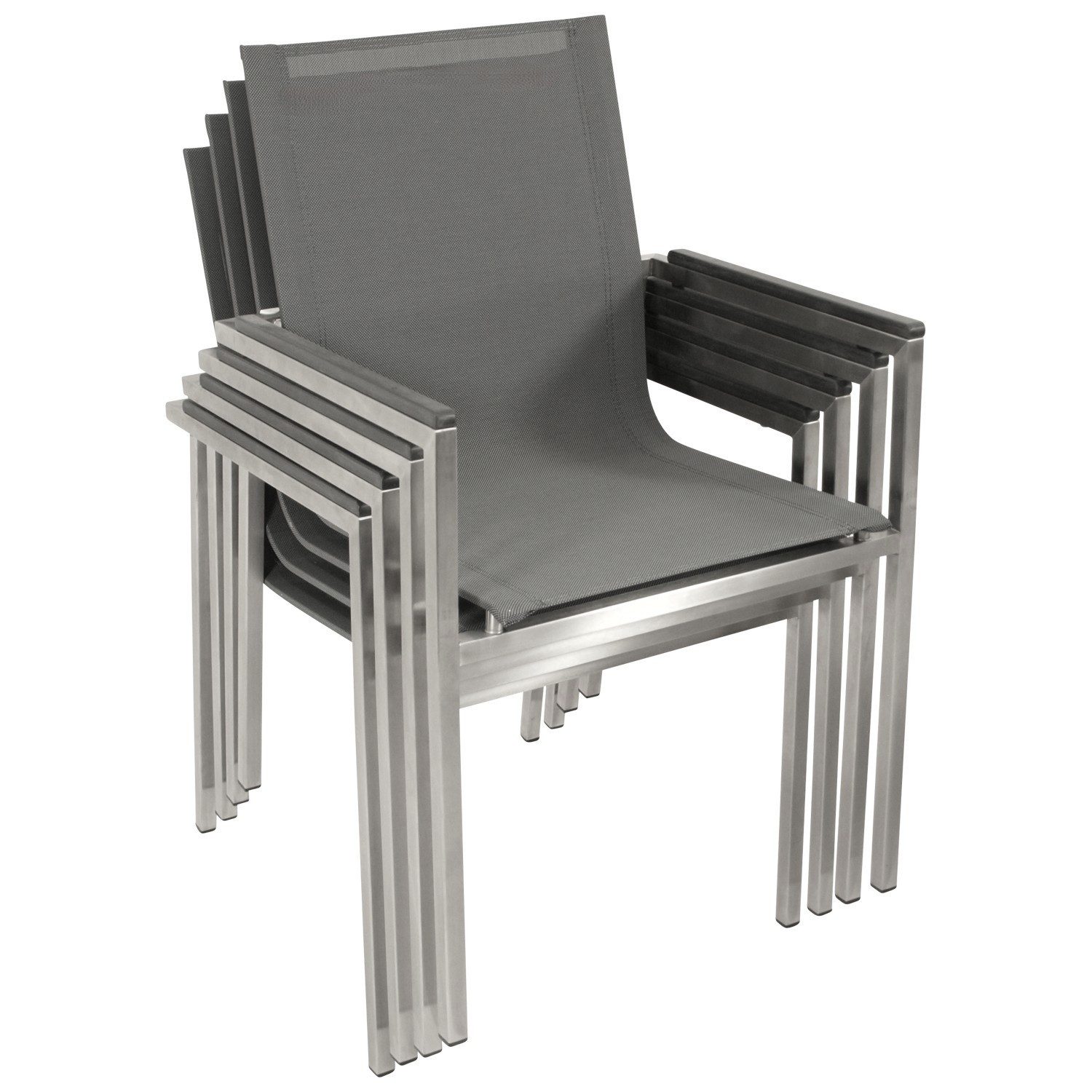 DEGAMO Gartenstuhl MELBOURNE (4 St), Edelstahl + Kunstgewebe grau, wetterfest, stapelbar