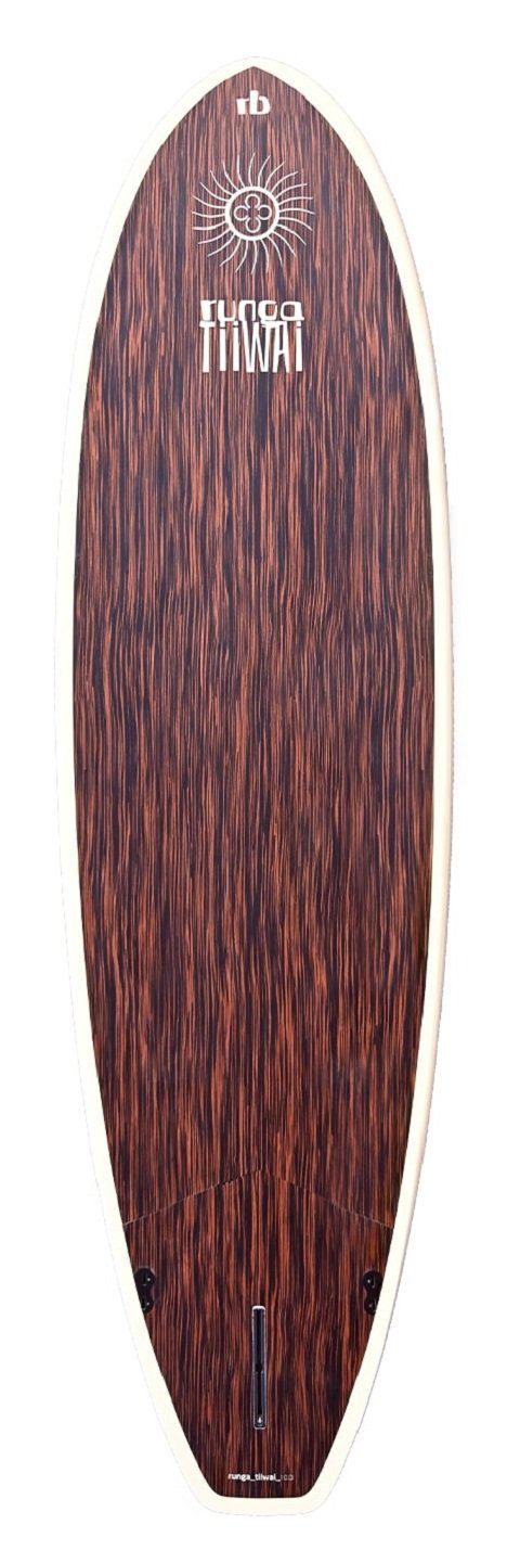 Runga-Boards SUP-Board WOOD Hard Finnen-Set) 3-tlg. Board Stand Paddling Allrounder, (Set 9.5, ebony Up coiled leash & Inkl. Runga SUP, TIIWAI