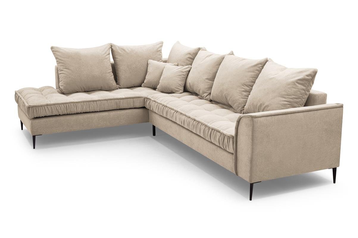 21) mit inklusive Rückenlehne, stillvoles L-Form Beige Polsterecke Beautysofa ELEN, gepolsterter Loungemöbel, Wellenfedern, Design Polsterecke Wohnzimmersofa (soro modernes im