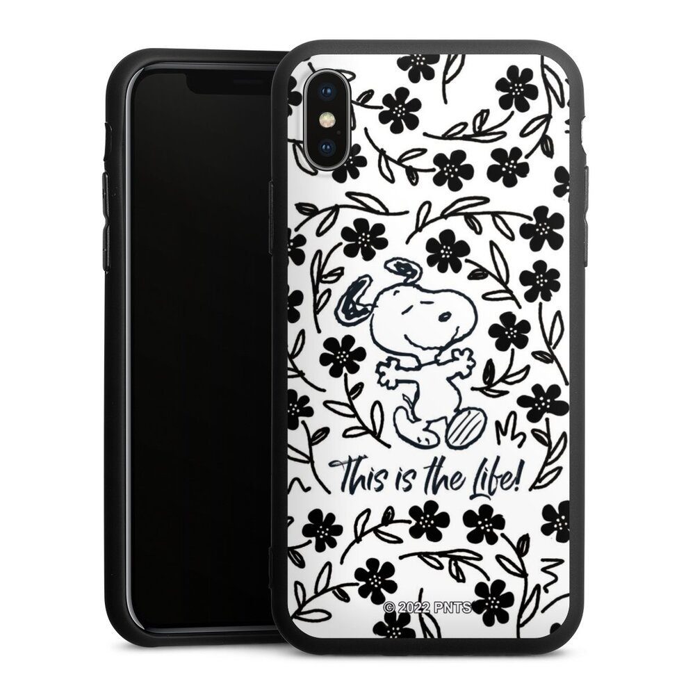 DeinDesign Handyhülle Peanuts Blumen Snoopy Snoopy Black and White This Is The Life, Apple iPhone X Silikon Hülle Premium Case Handy Schutzhülle