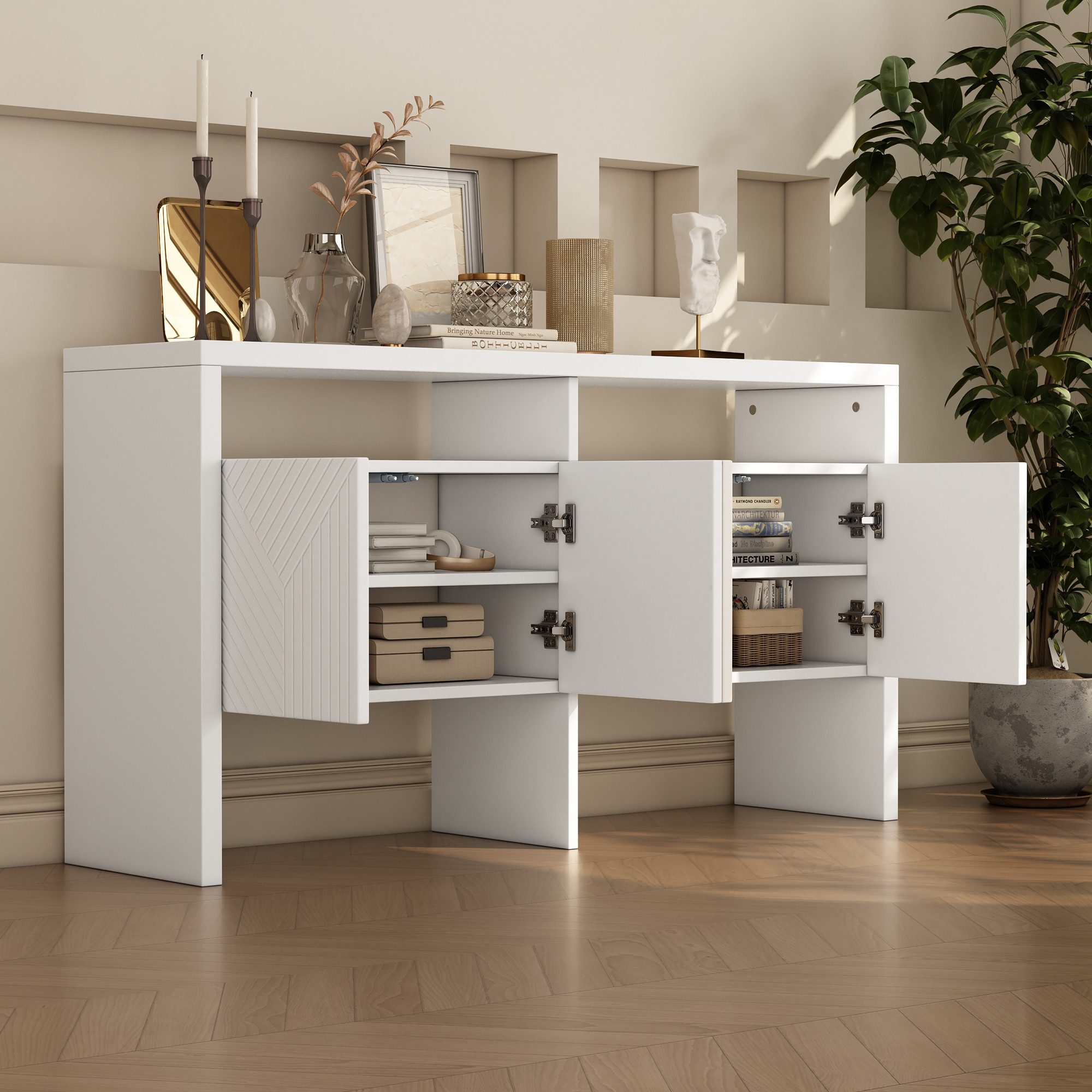 REDOM Sideboard Flurschrank (2 offene Fächer & 4 Türen für viel Stauraum., günstig online kaufen