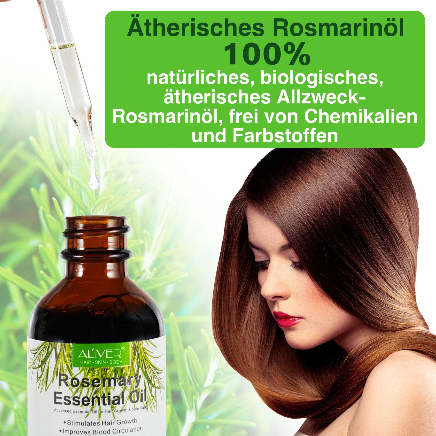 ALIVER Haaröl Rosmarinöl Ätherisches Öl Haarwachstum Haarpflege 30ml, 1-tlg., Haaröl, Haarwachstum, Hautpflege