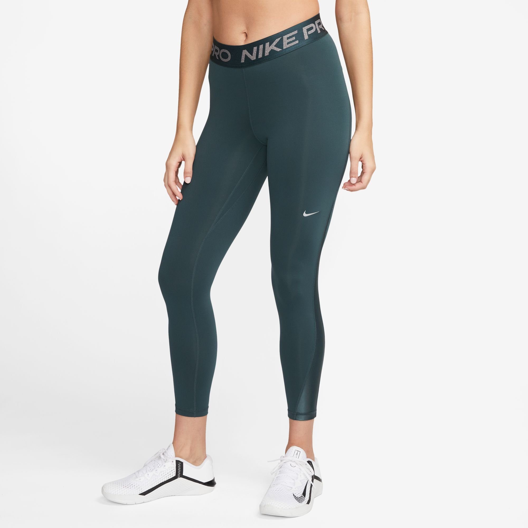 Nike SILVER Trainingstights / JUNGLE/METALLIC LEGGINGS WOMEN'S MID-RISE PRO DEEP