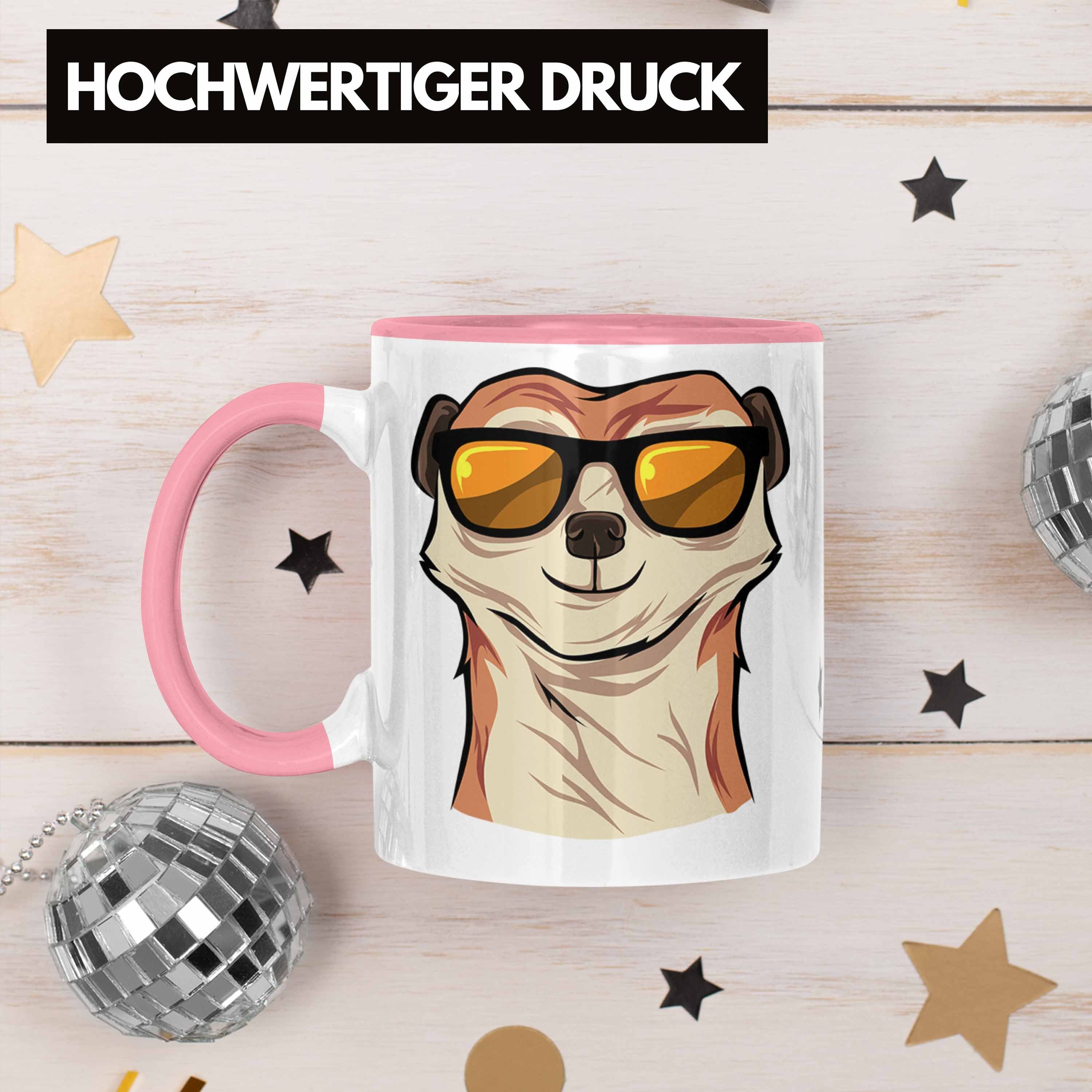 Tasse Tierliebhaber Rosa für Lustige Trendation Geschenk Tasse Erdmännchen Sonnenbrille