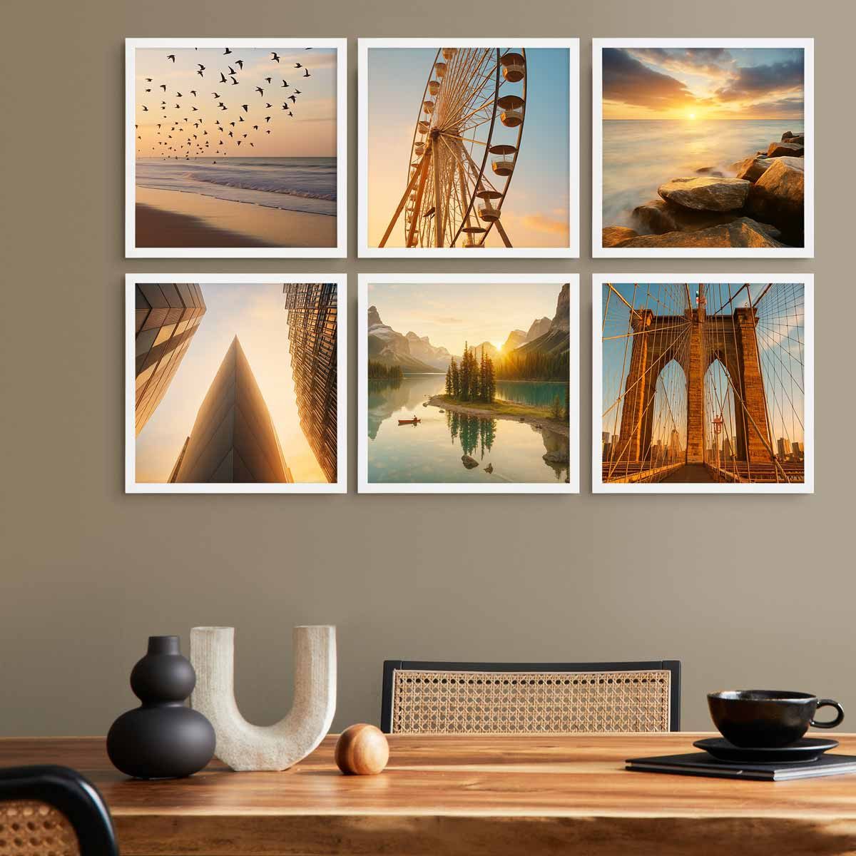 PHOTOLINI Bilderrahmen Sets quadratisch 30x30 cm aus MDF Holz mit Acrylglas & Zubehör, für 6 Bilder (6er Set), 6er Set moderne Posterrahmen Weiß