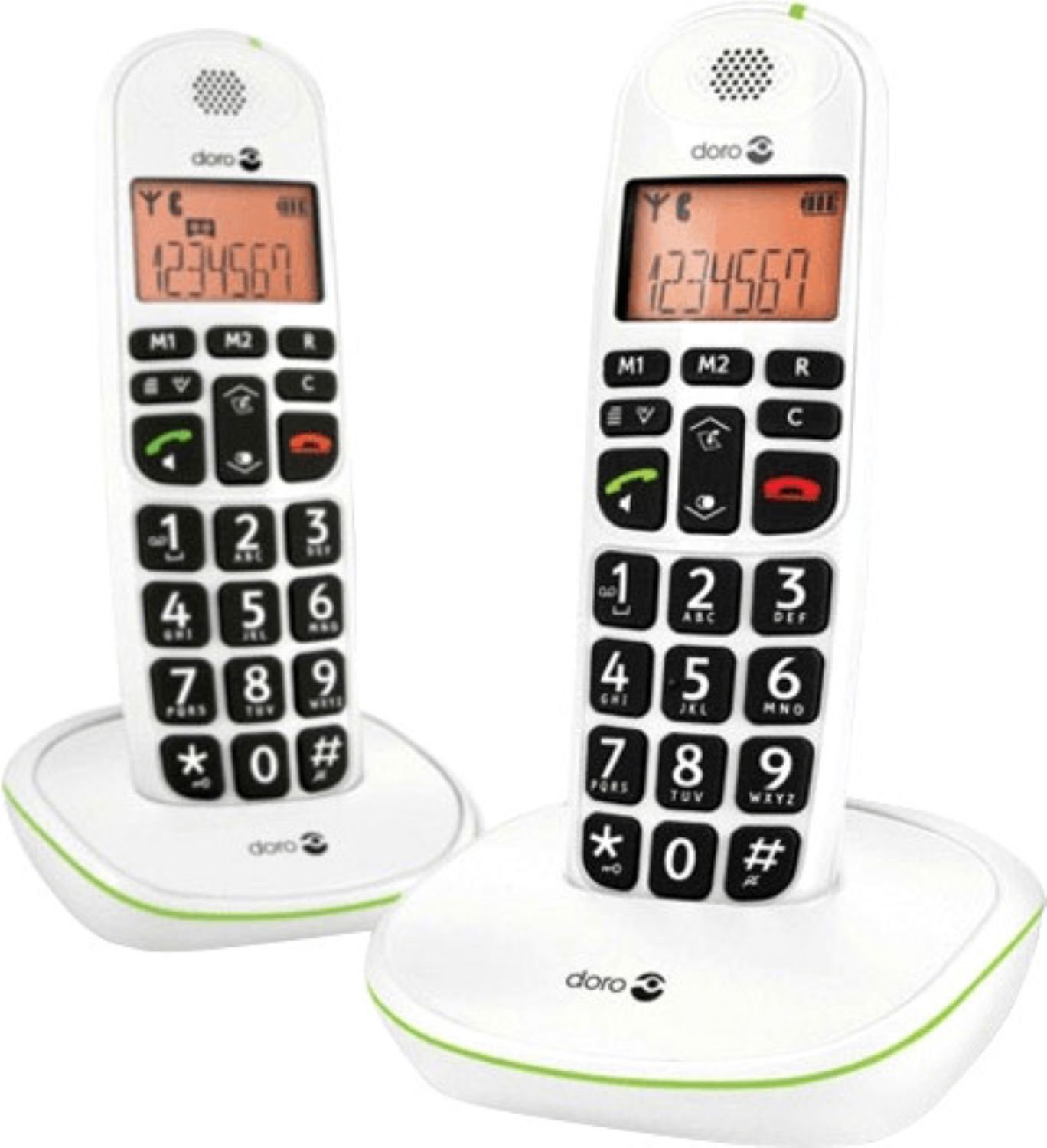 Doro PhoneEasy 100w Duo Schnurloses DECT-Telefon (Mobilteile: 2, Großes beleuchtetes Display) Weiß