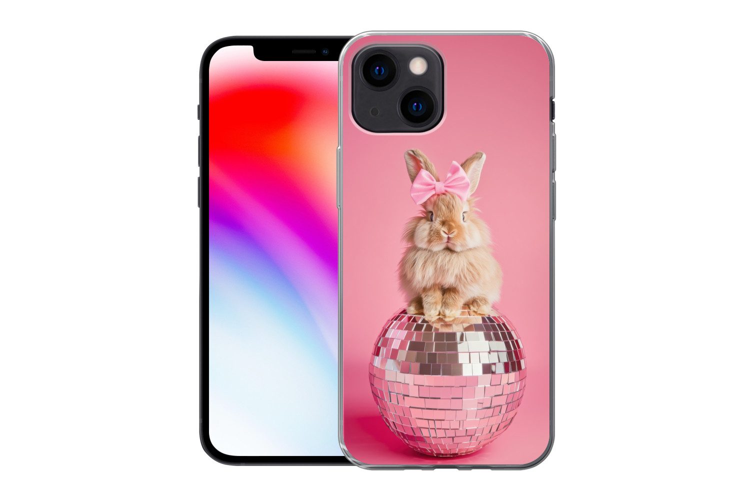 MuchoWow Handyhülle für Apple iPhone 13 mini Schleife - Discoball - Kaninchen, Smartphone-Bumper, Print, Handy Schutzhülle Dünn