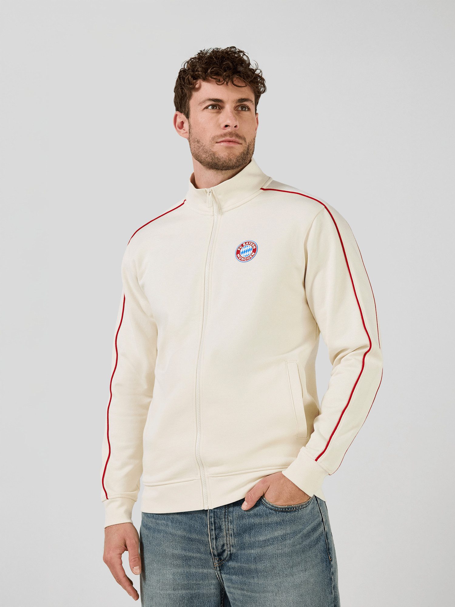 FC Bayern München Kapuzensweatjacke FC Bayern München, Zip-Jacke Essentials, Herren, Off white