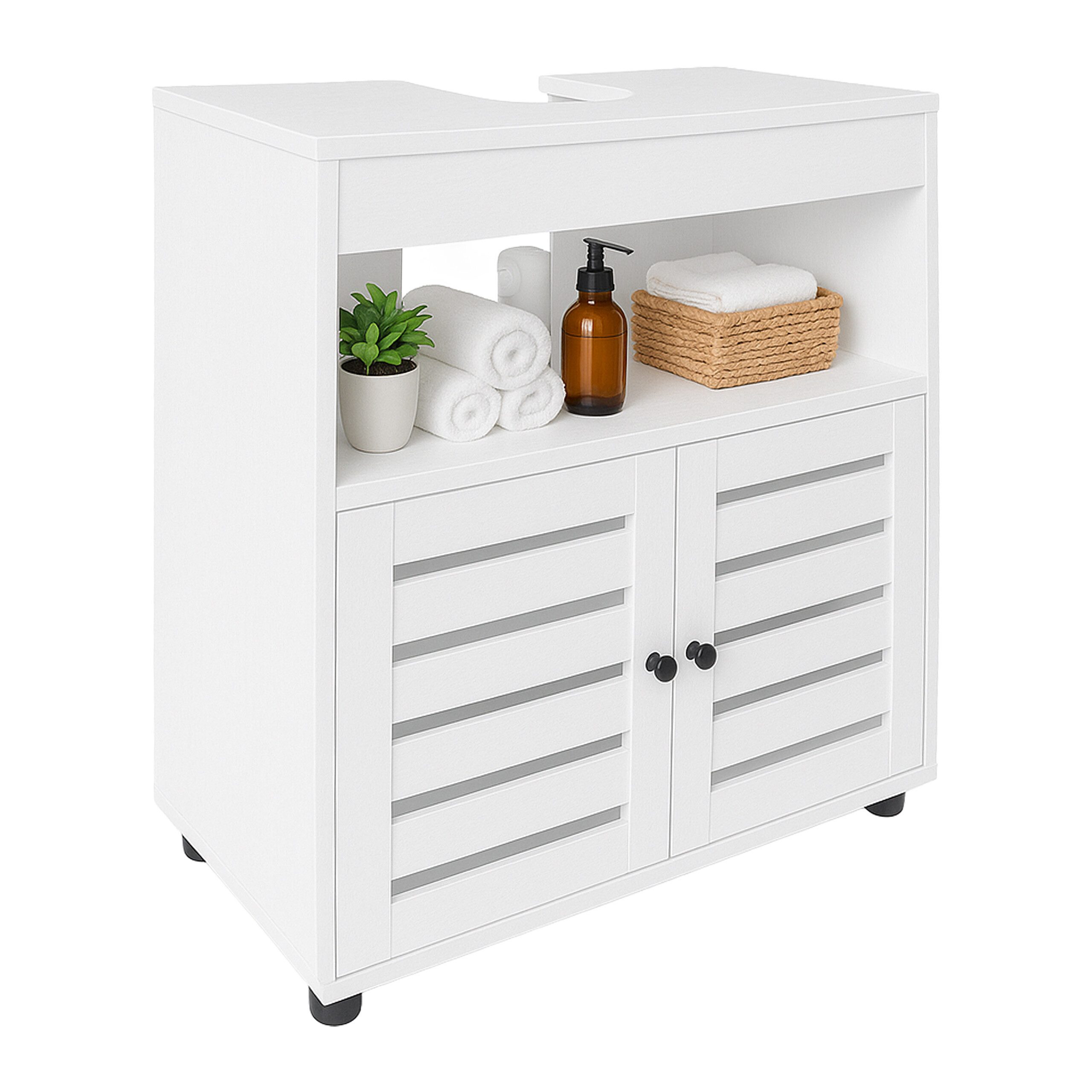 relaxdays Waschbeckenunterschrank Lamellentüre weiß günstig online kaufen